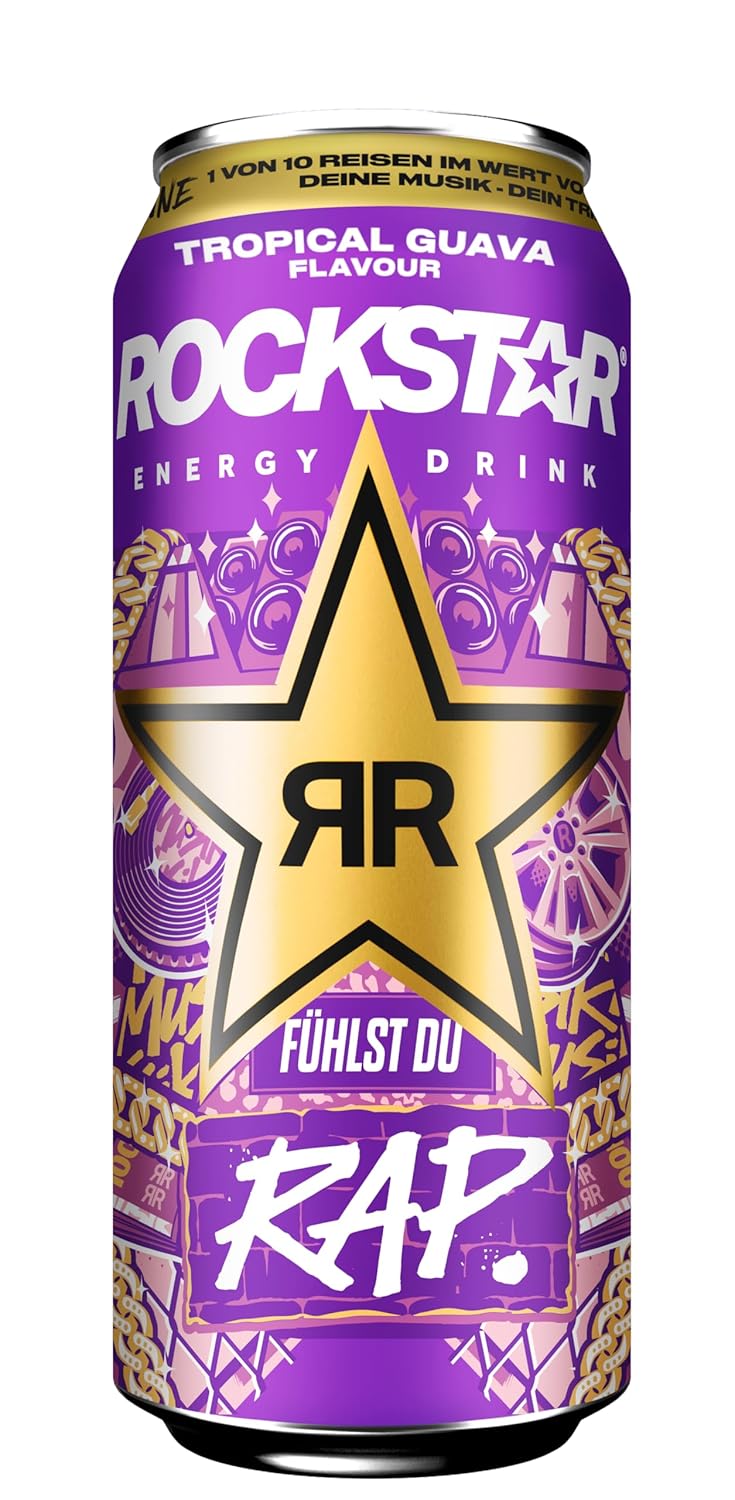 Rockstar Energy Drink Tropical Guava Geschmack - Koffeinhaltiges Erfrischungsgetränk für den Energie Kick, EINWEG (12 x 500ml) (Verpackungsdesign kann abweichen)