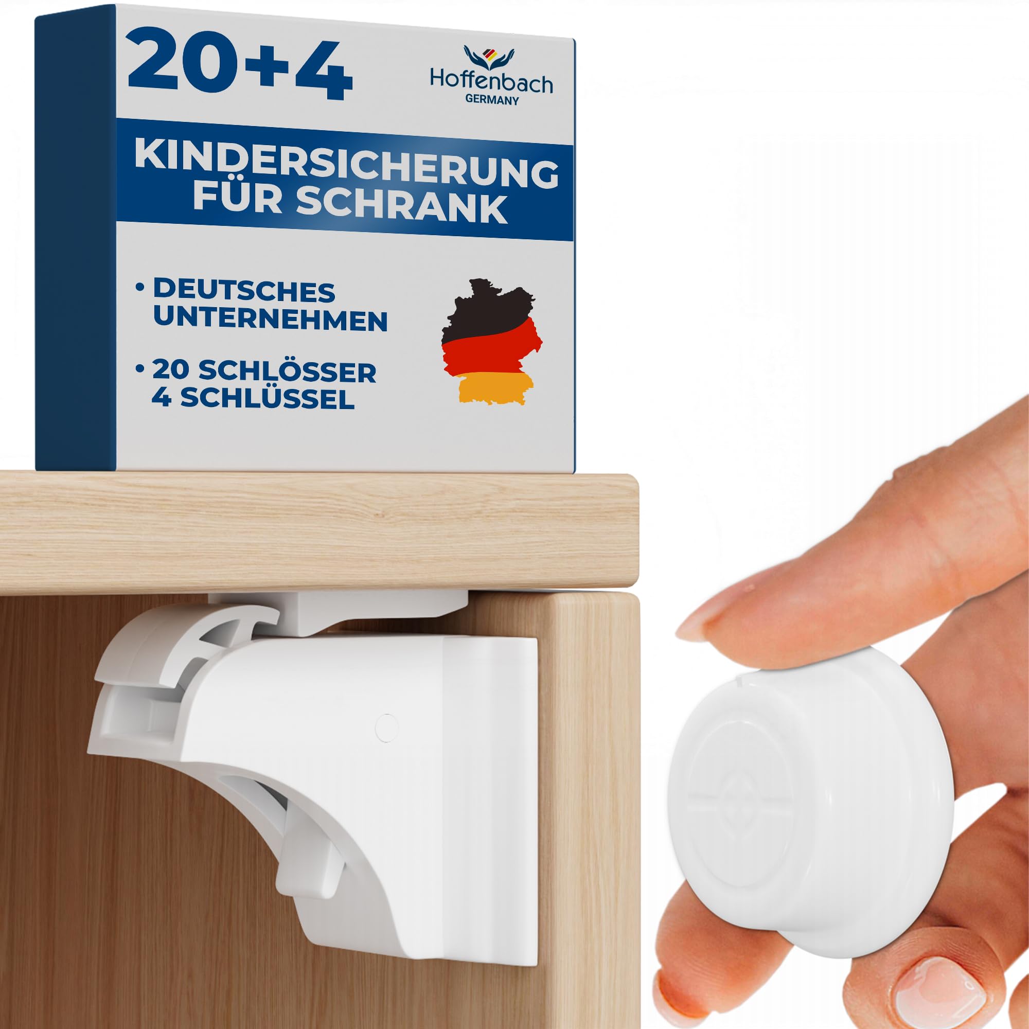 Hoffenbach Magnetische Kindersicherung 12 Schlösser + 3 Schlüssel – Schranksicherung & Schubladensicherung ohne Bohren – Unsichtbarer Magnetverschluss – Weiß