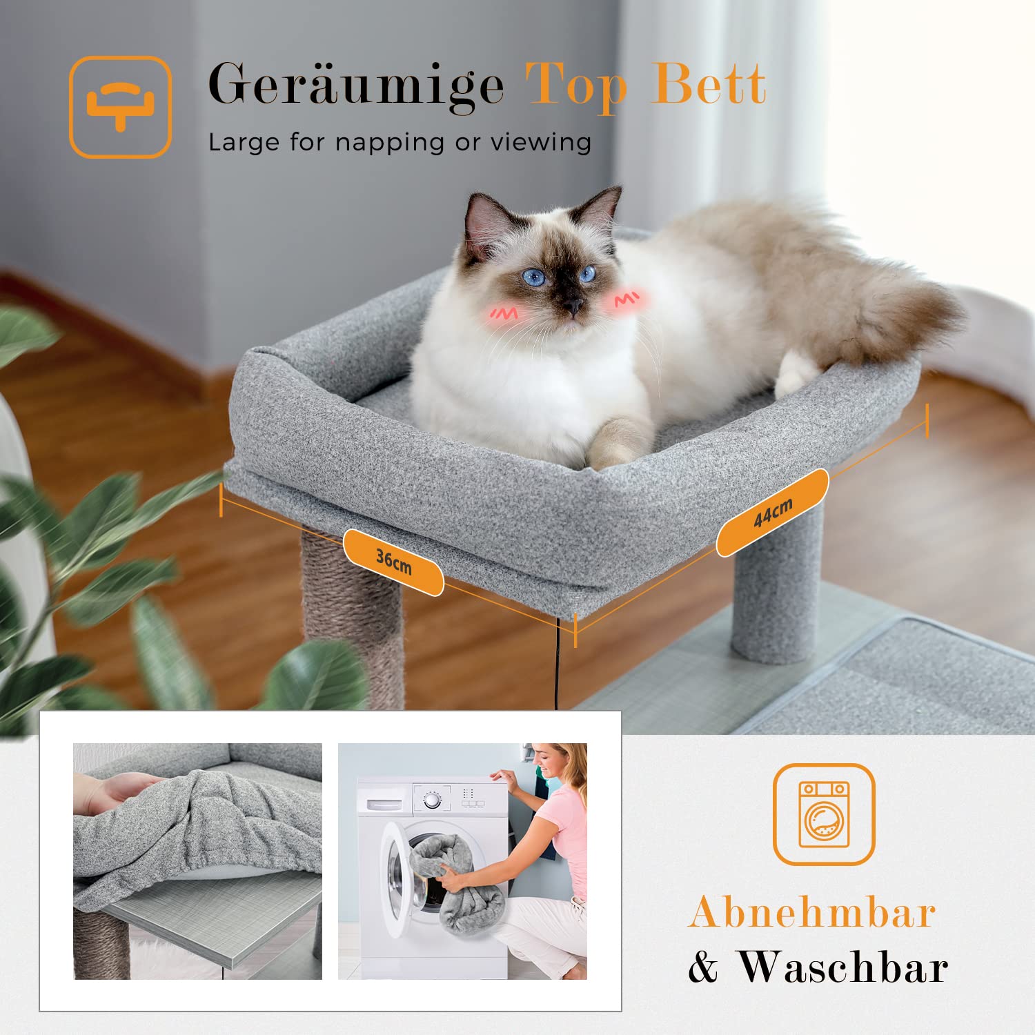 PETEPELA Katzenbaum Kratzbaum Kratzbäume Katzenmöbel mit Sisal-Seil Plüsch Liege höhlen Spielhaus Spielzeug für Katzen Grau