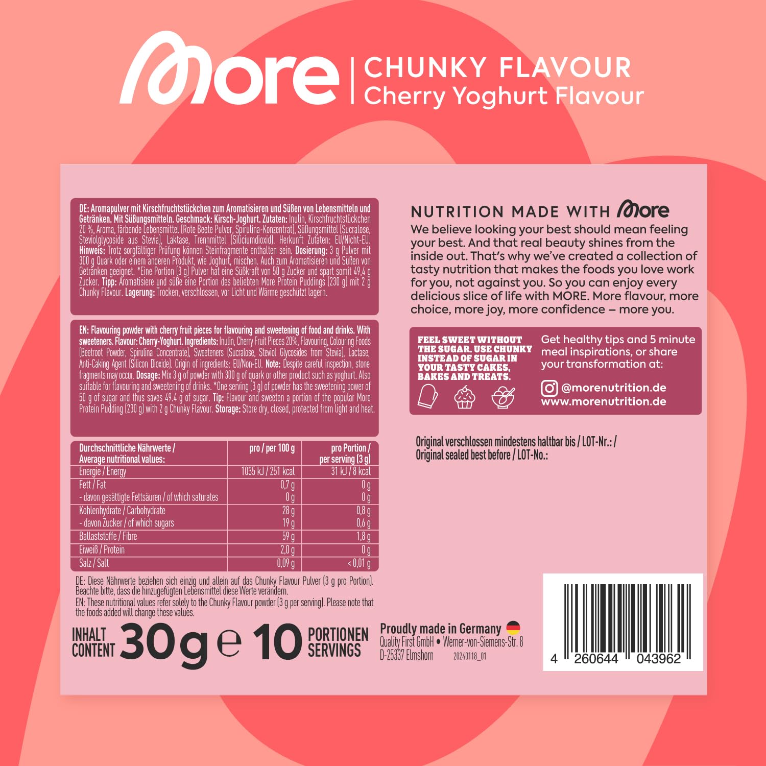 MORE Chunky Flavour, Vanilla Perfection, 150 g, vegan, Geschmackspulver zum Süßen, ohne viel Zucker und Kalorien, mit Inulin und Laktase - made in Germany