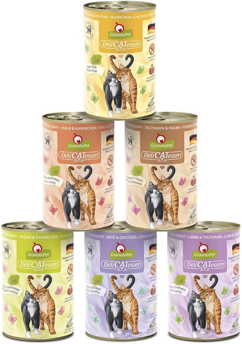 GranataPet DeliCatessen Huhn PUR, Nassfutter für Katzen, Futter ohne Getreide & ohne Zuckerzusätze, Katzenfutter mit hohem Fleischanteil & hochwertigen Ölen, 6 x 400 g