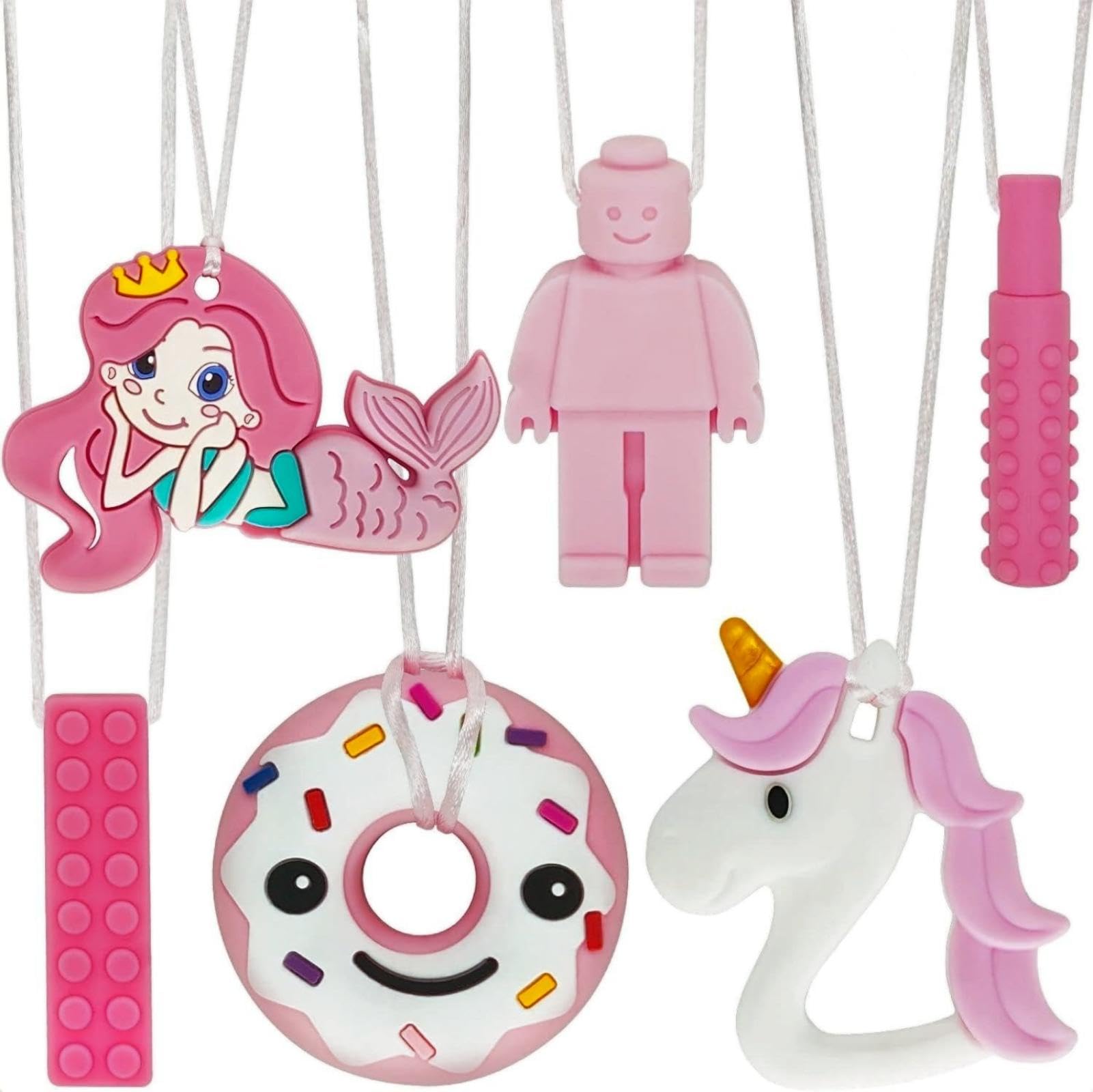 Kaukette für Kinder, 6 Stück Sensory Kauen Halskette, Silikon Beißring für Baby, Autismus Spielzeug für Jungen und Mädchen, Perfekt für Kinder mit ADHS, Zahnen, Beißende, Fingernägel Kauen (Blau)
