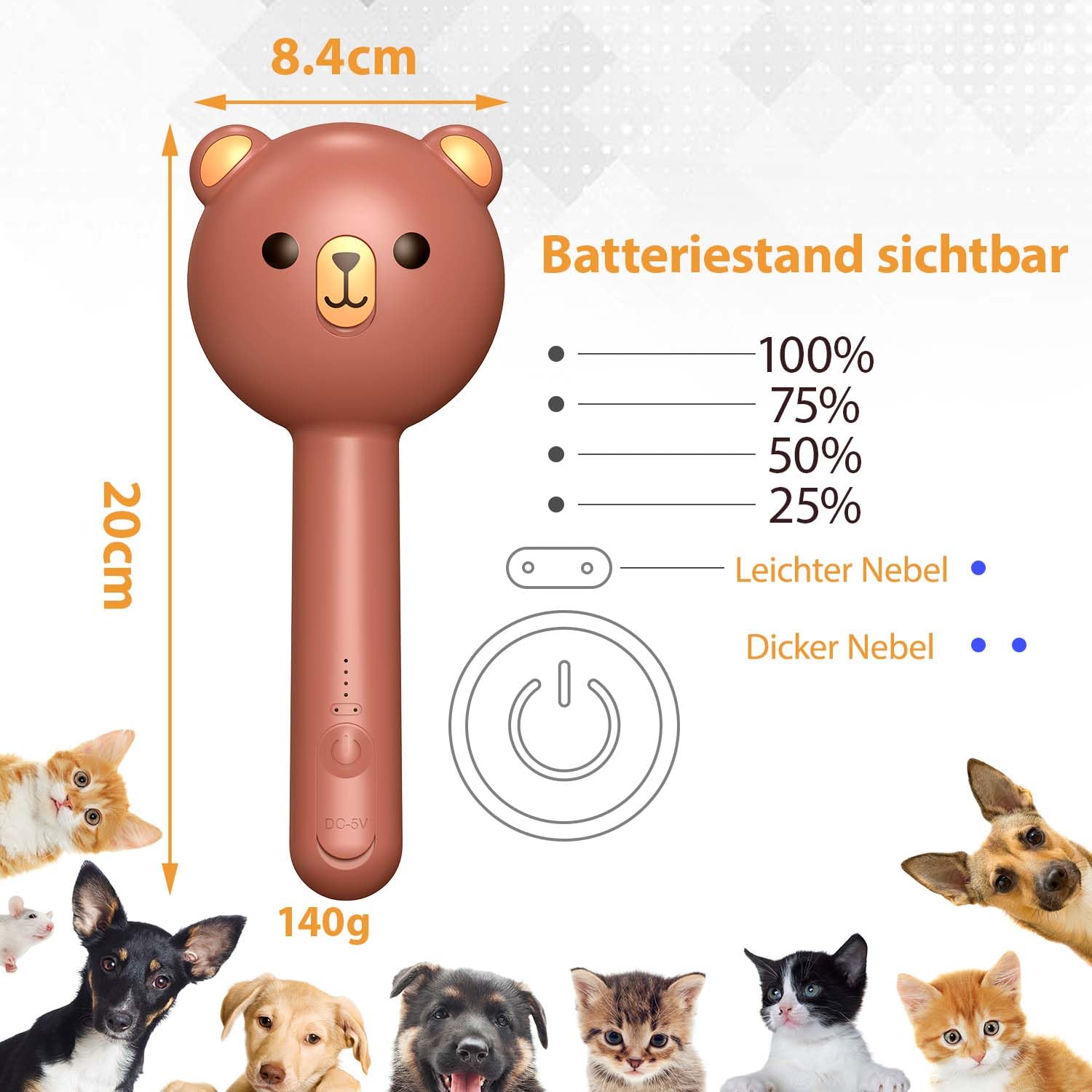 Katzenbürste mit Dampf & Auslöseknopf, Wiederaufladbar Dampfbürste von Katze Hunde, Spray Haustierhaar Bürste, Massage Steamer Kamm für Langhaar und Kurzhaar zum Entfernen Losem Fell und Schmutz