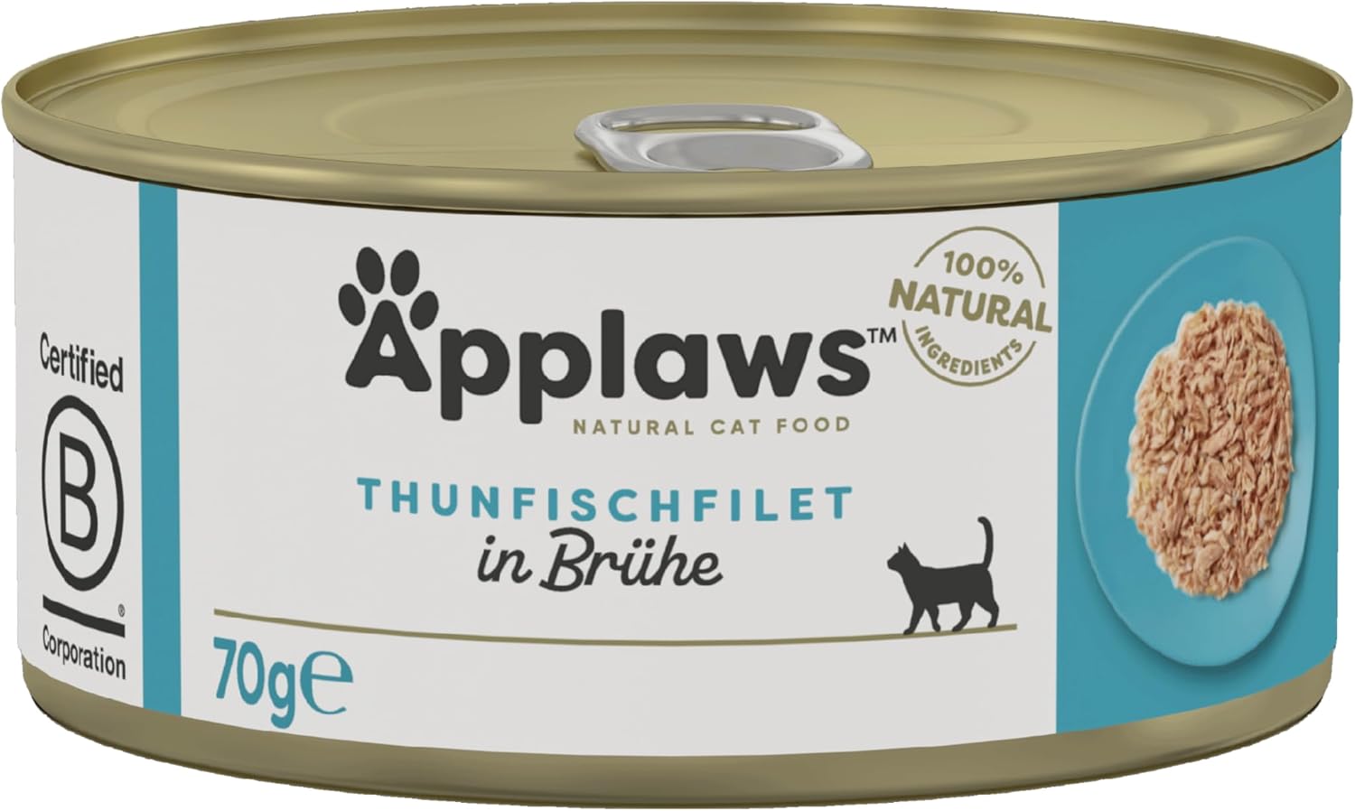 Applaws 100% Natural Thunfischfilet Nassfutter in Brühe für ausgewachsene Katzen - 24 x 70g Dosen