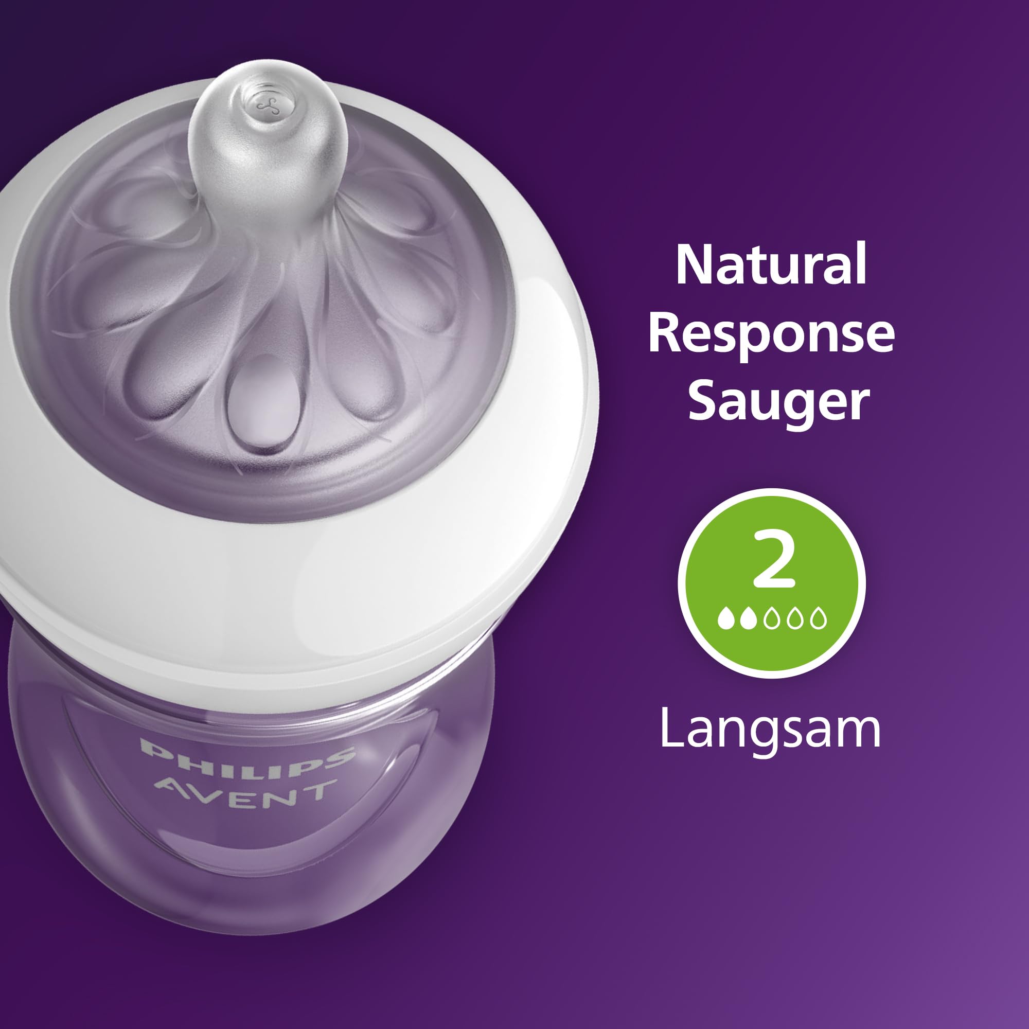 Philips Avent Natural Response Babyflasche mit 260 ml mit Saugern für mittleren Nahrungsfluss (Durchflussrate 3), 3er-Pack, SCY903/03