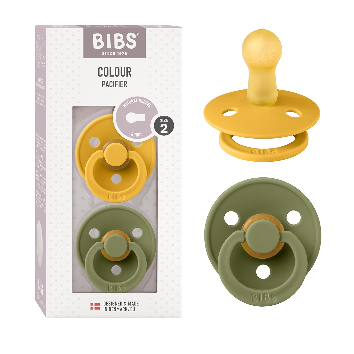 BIBS Colour Schnuller 2er-Pack, BPA-frei, Kirschform Nippel. Naturkautschuk/Latex, Hergestellt in Dänemark. Größe 1 | 0+ Monate | 2-Pack, Ivory/Sage