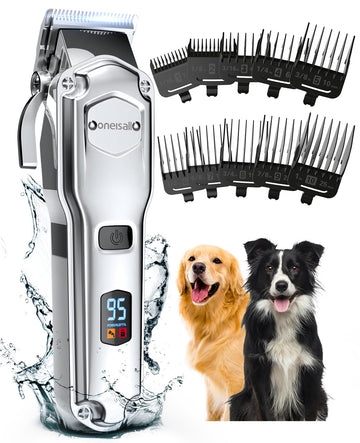 oneisall Hundeschermaschine für die Fellpflege für dickes, schweres Fell/geräuscharmer, wiederaufladbarer, kabelloser Haustierrasierer mit Edelstahlklinge/wasserdichter Hunderasierer für Hunde