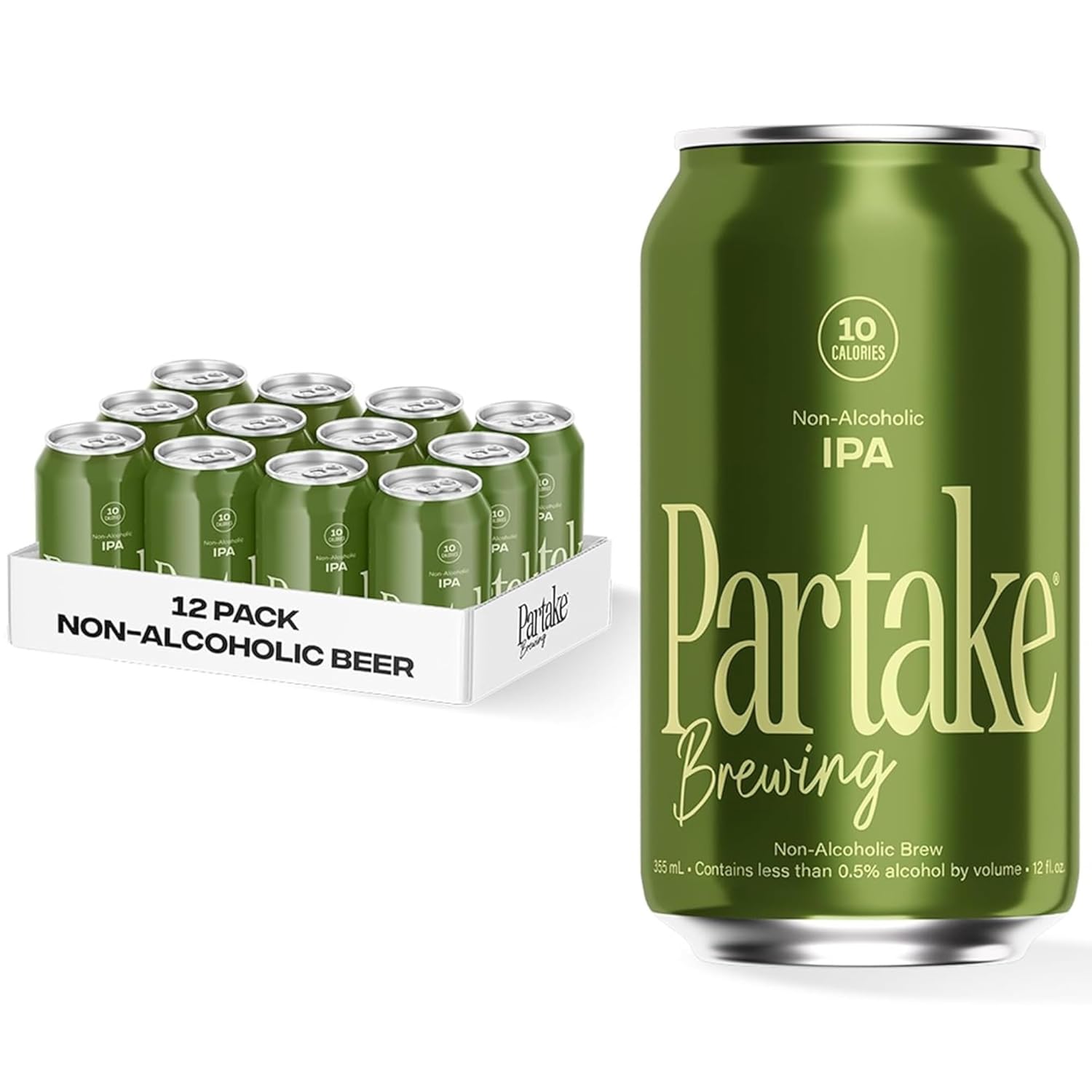 Partake Brewing Craft Non-Alcoholic Beer, IPA 12 Pack x 12 Fl Oz Cans - Low Calorie & Carb, No Sugar, All-Natural Ingredients - Award-Winning Taste, Non-Alcoholic Beer Without the Empty Calories