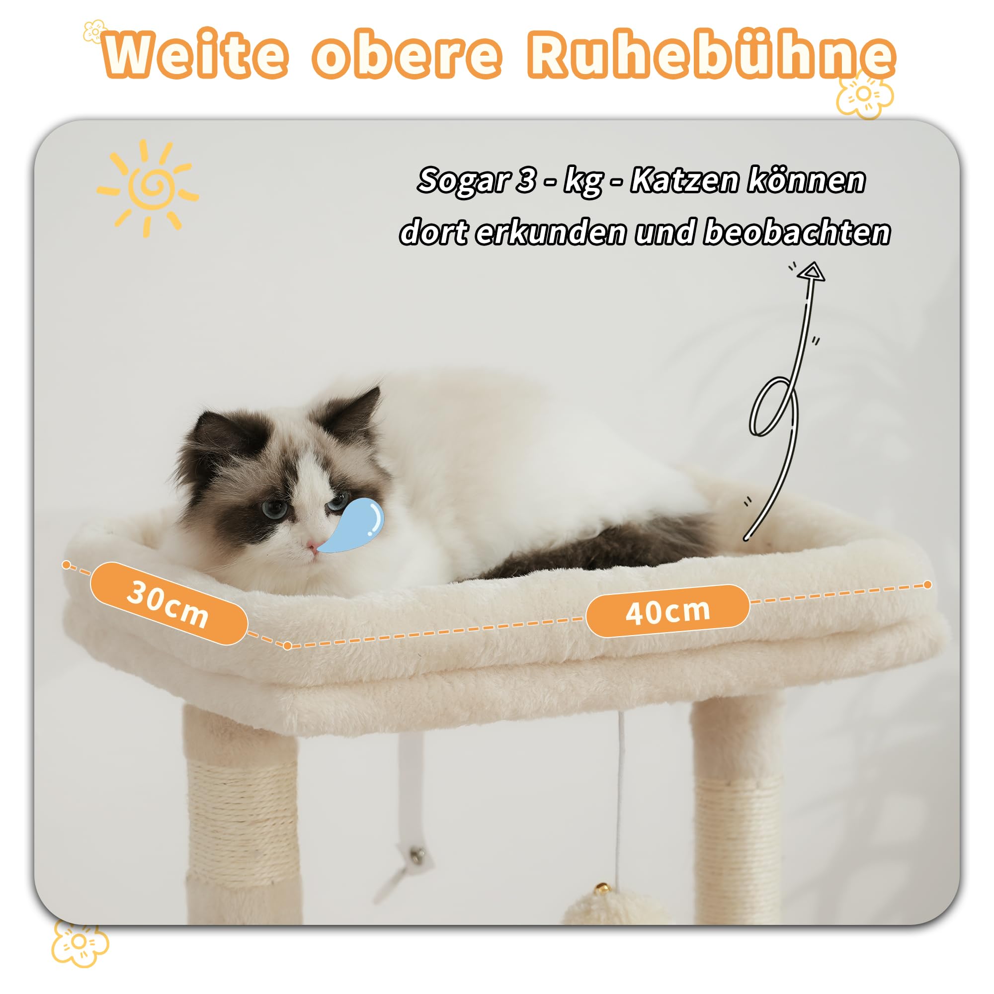 Heybly Kratzbaum, Katzenbaum mit Extra Großem, Weichem Katzenkorb, Katzenkratzbaum mit Geräumigem Katzenbett und Verstecktem Schlafplatz, Robusten Sisal-Kratzsäulen, Hellgrau HCT008SW
