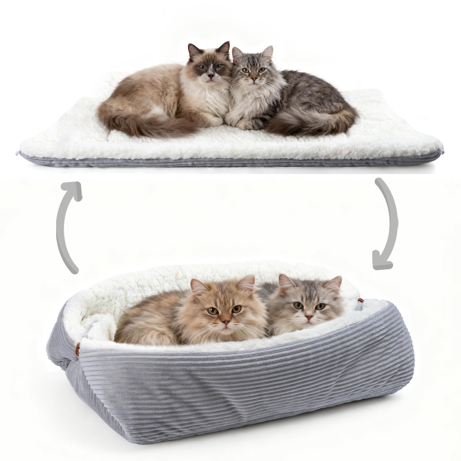 Weiches Katzenbett Waschbar 42x38 cm Plüsch Haustierbett für Kleine Hunde und Katzen - 2 in 1 Katzenkissen Katzendecke Katzensofa Nest Bett, Entfaltete Größe 61x51 cm