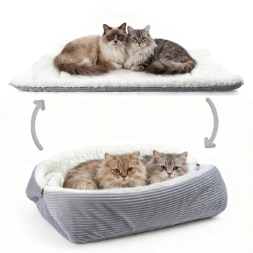 Weiches Katzenbett Waschbar 42x38 cm Plüsch Haustierbett für Kleine Hunde und Katzen - 2 in 1 Katzenkissen Katzendecke Katzensofa Nest Bett, Entfaltete Größe 61x51 cm