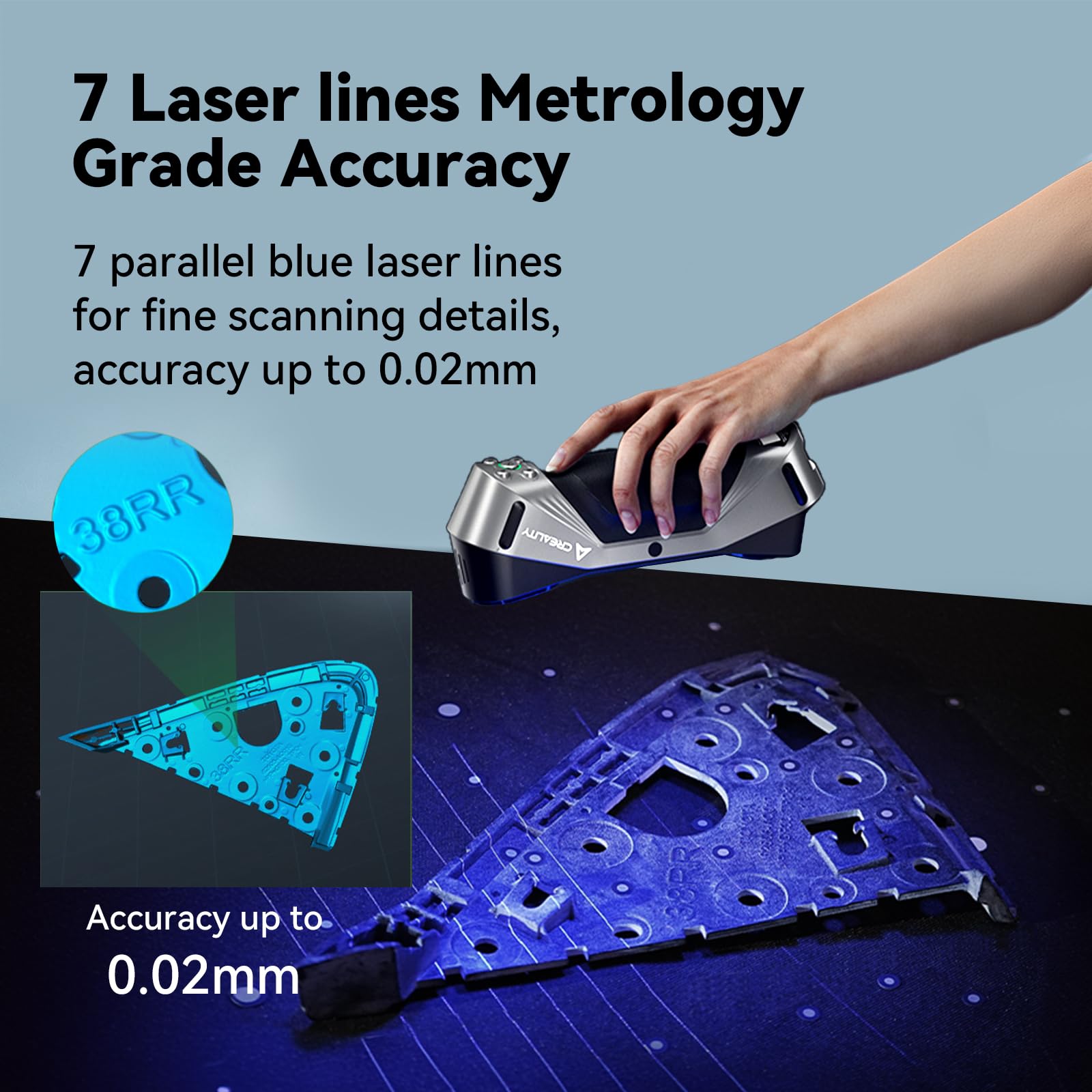 Creality Sermoon S1 3D Scanner, High-Precision 0.02mm Metrology-Grade 3D Scanner for 3D Printing with Blue/IR Laser, Exclusive Single-line Deep Hole scanning Technology, Wireless Support