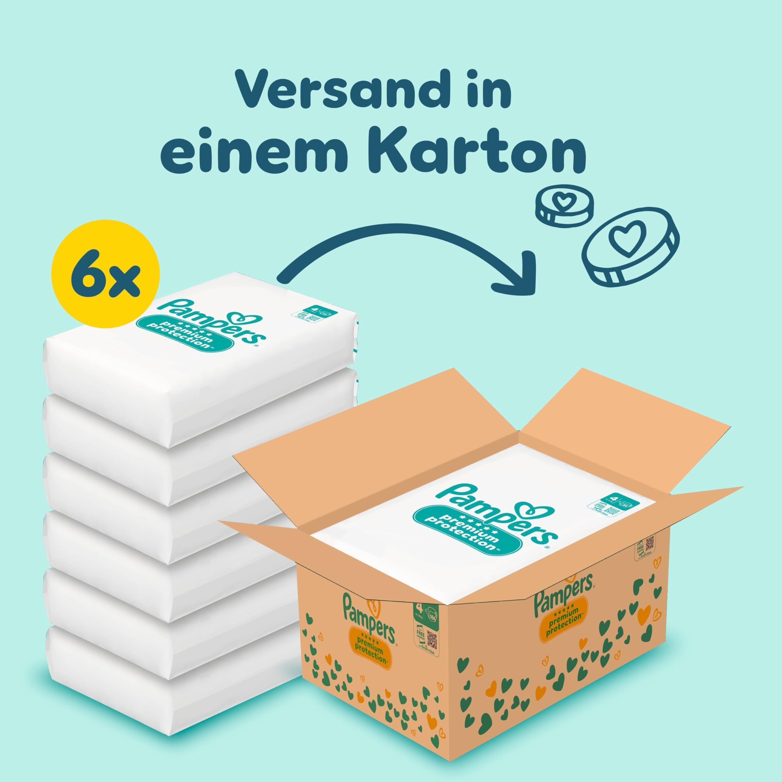 Pampers Premium Protection Größe 4, 186 Windeln, 9kg-14kg, unser Nr. 1 Haut- und Auslaufschutz