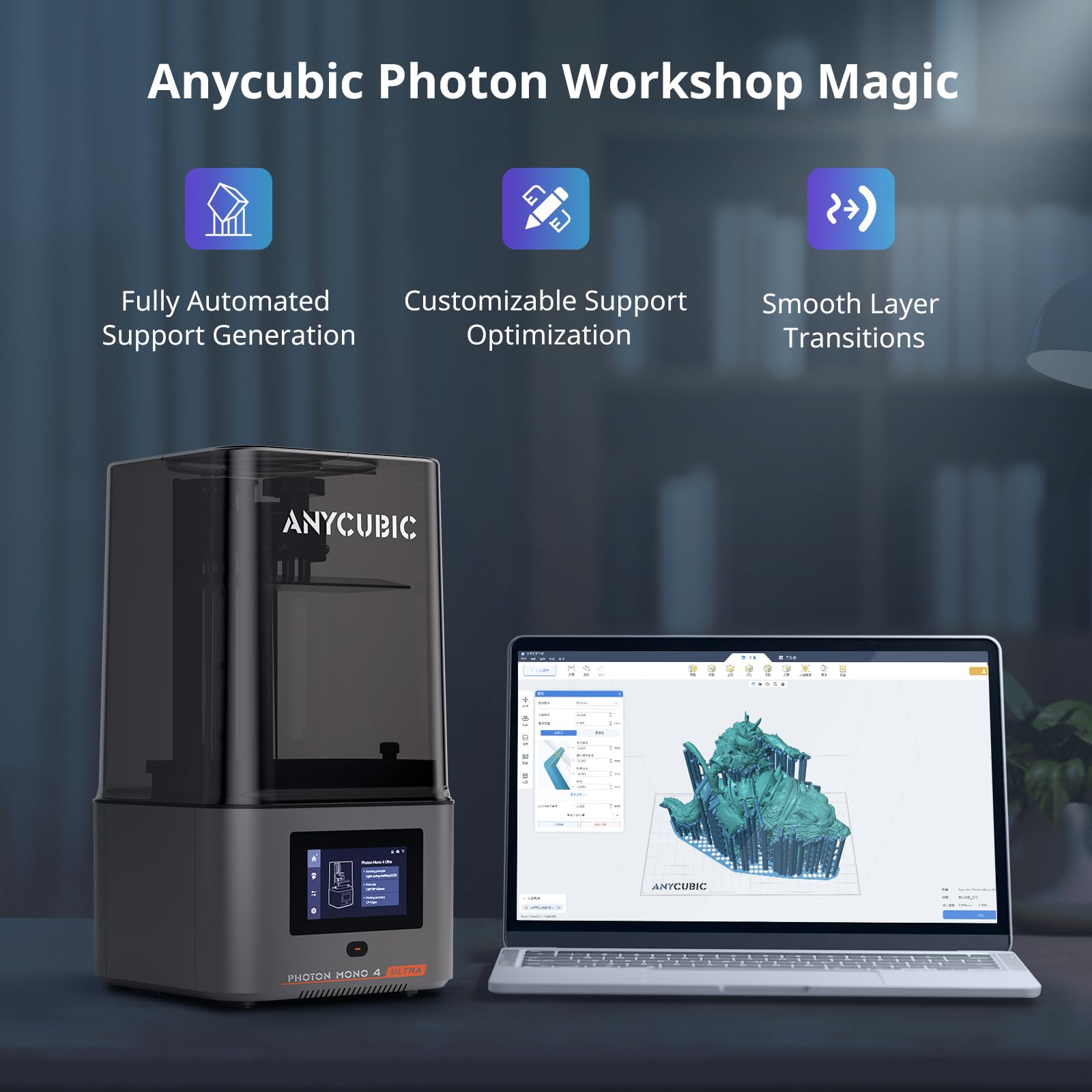 ANYCUBIC 10K Resin 3D Printer, Photon Mono 4 LCD 3D Printer with 7-inch Mono Screen, Upgraded LighTurbo Matrix and Printing Platform, Printing Size of 6.04''x3.42''x6.49''