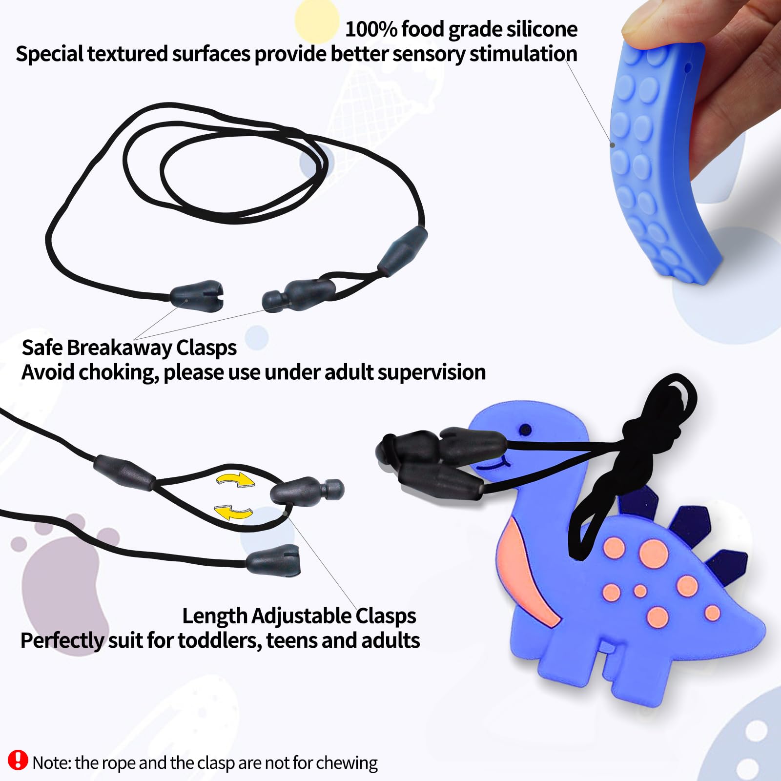 Kaukette für Kinder, 6 Stück Sensory Kauen Halskette, Silikon Beißring für Baby, Autismus Spielzeug für Jungen und Mädchen, Perfekt für Kinder mit ADHS, Zahnen, Beißende, Fingernägel Kauen (Blau)