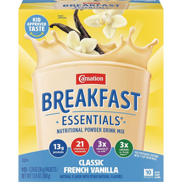 Carnation Breakfast Essentials Powder Drink Mix, Classic French Vanilla, 10 Count Box of 1.26 Ounce Packets (Pack of 6)