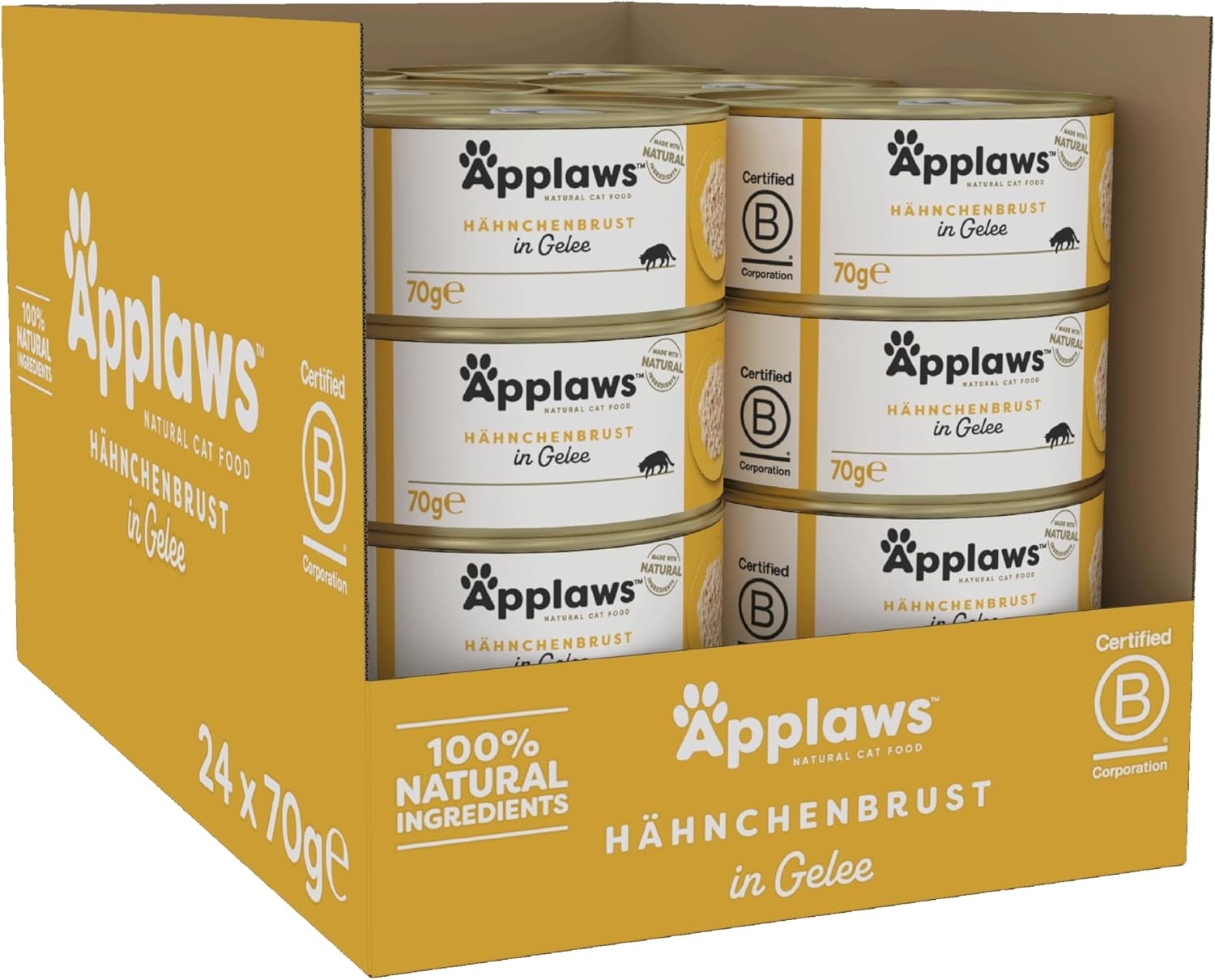 Applaws 100% Natural Thunfischfilet Nassfutter in Brühe für ausgewachsene Katzen - 24 x 70g Dosen