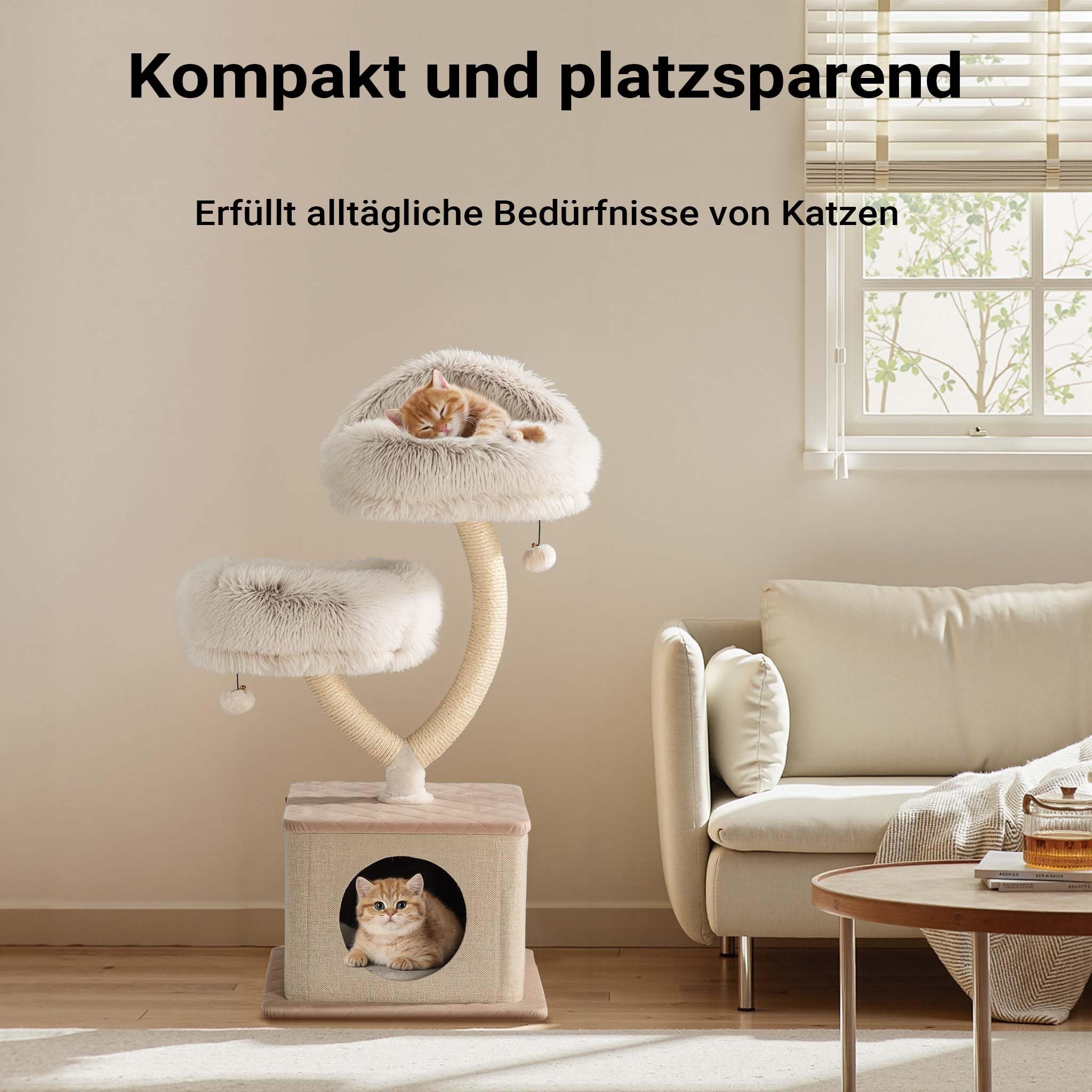 Fudajo Designer Kratzbaum mit Hängeliege, Katzenkratzbaum 59 x 59 x 169 cm, Katzenbaum bis max. 15 kg mit Sisal und Plüsch, Katzenmöbel mit 3 Etagen