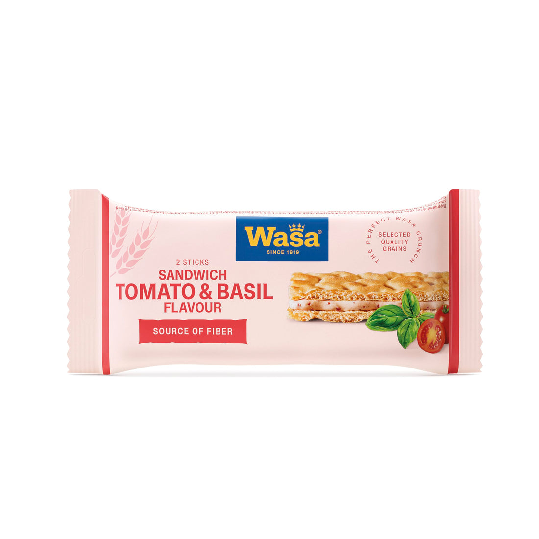 Wasa Knäckebrot Sandwich Tomato & Basil 40g I Knäckebrot-Snack aus Weizenmehl mit einer Füllung aus Käse, Getrockneten Tomaten & Basilikum, je 2 Sticks, Perfekt für unterwegs