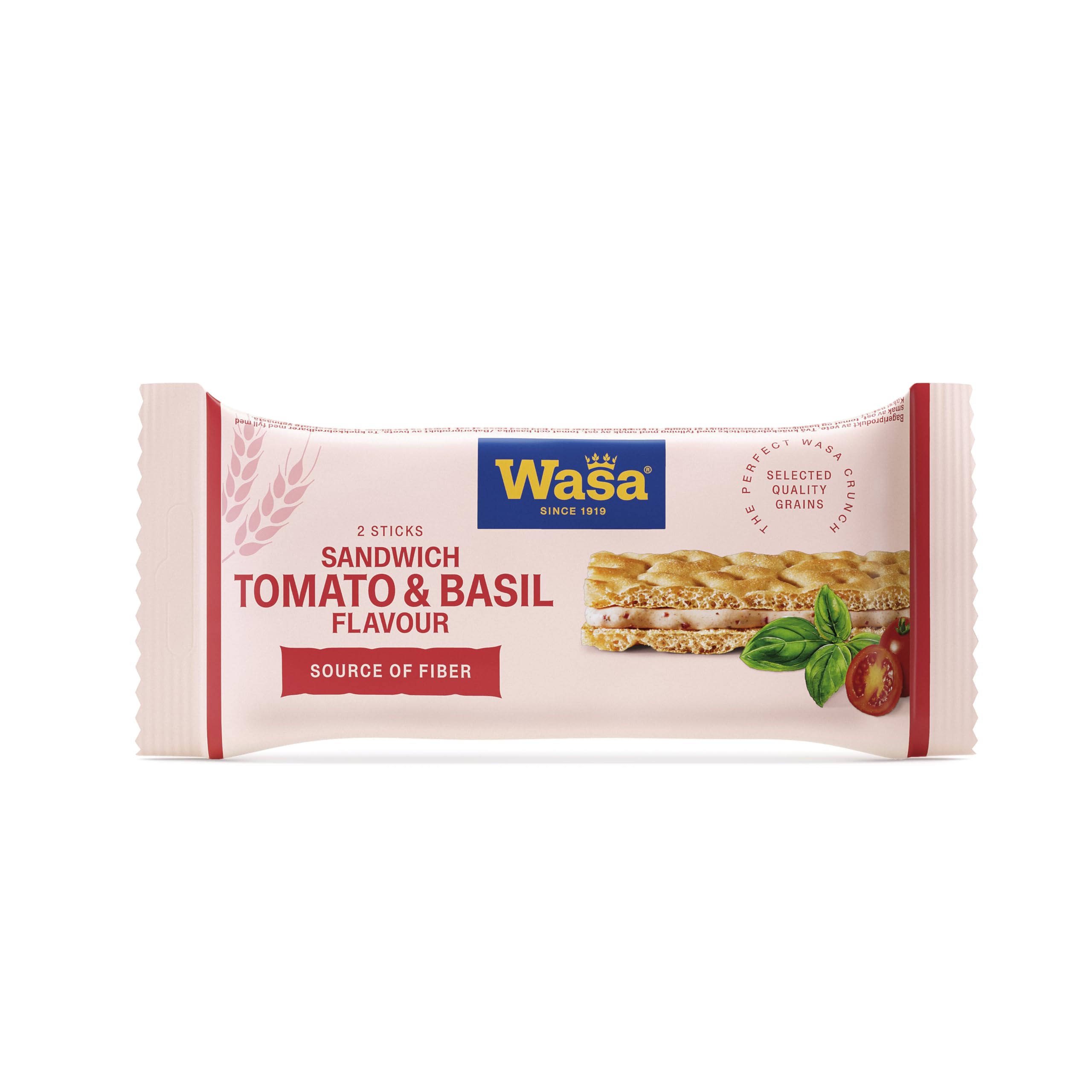 Wasa Knäckebrot Sandwich Tomato & Basil 40g I Knäckebrot-Snack aus Weizenmehl mit einer Füllung aus Käse, Getrockneten Tomaten & Basilikum, je 2 Sticks, Perfekt für unterwegs
