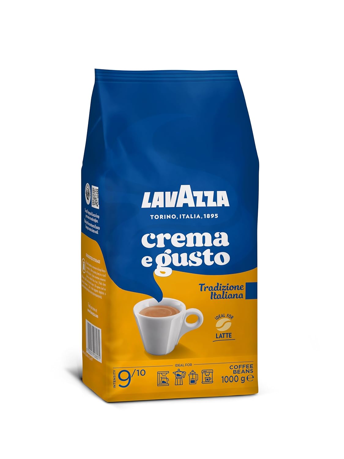 Lavazza, Crema e Aroma, Arabica und Robusta Kaffeebohnen, Ideal für Espressomaschinen, mit Schokoladigen Aromen, Reicher und Vollmundiger Geschmack, Intensität 8/10, Mittlere Röstung, 1 kg Packung