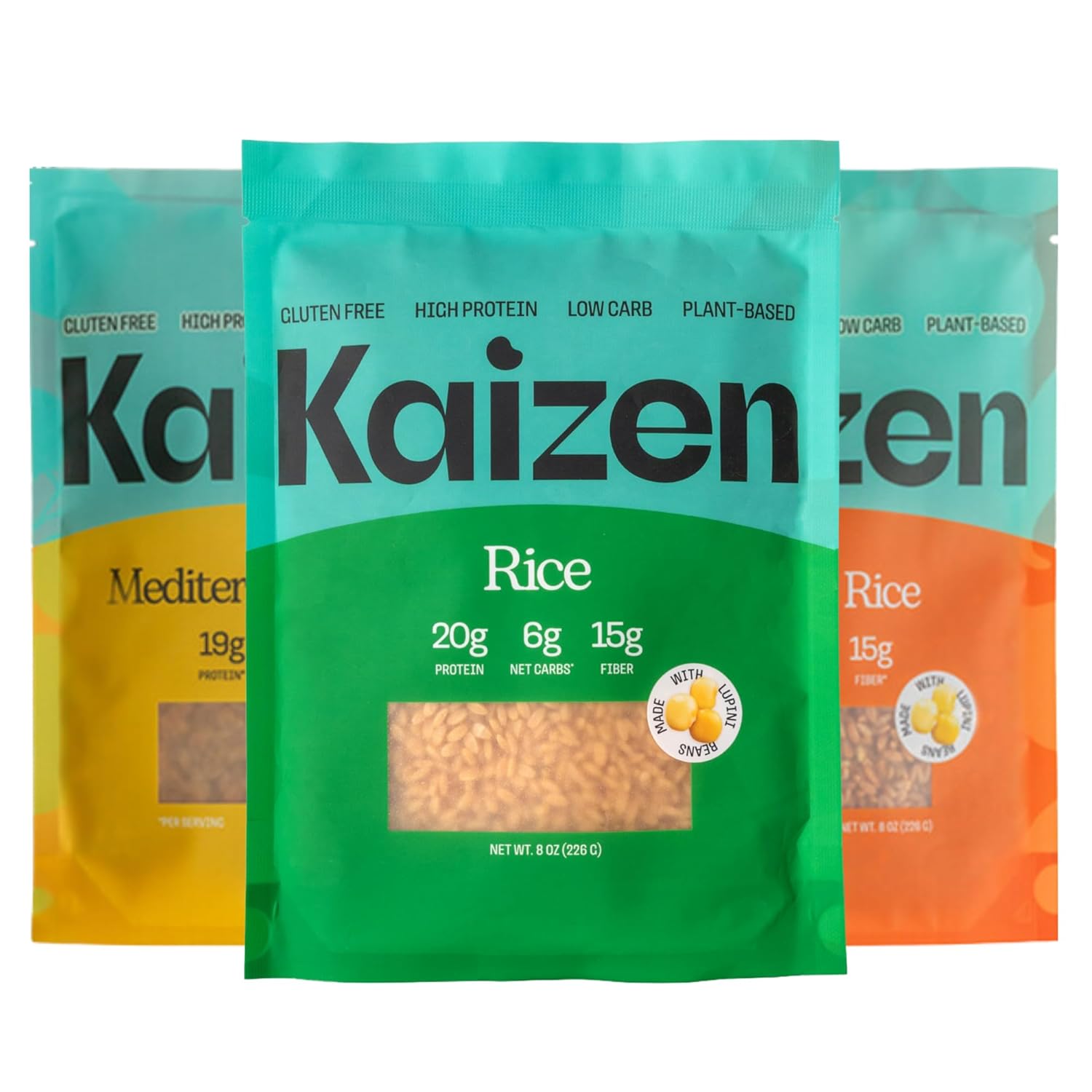 Kaizen Low Carb Keto Rice - Gluten-Free, High Protein (20g), Keto Friendly, Plant Based, Made with High Fiber Lupin Flour - 8 ounces (Pack of 3)