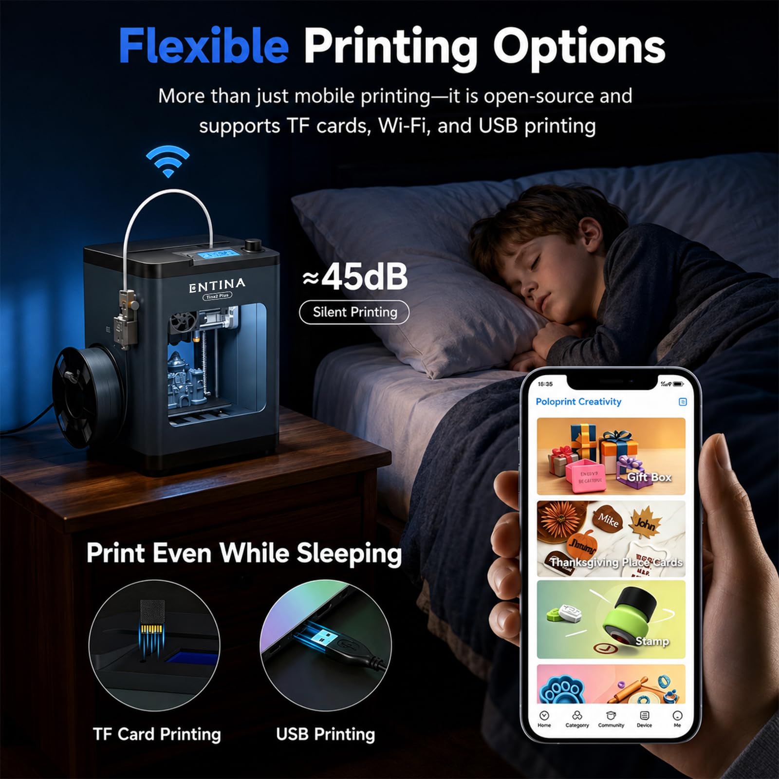 Entina Tina2C 3D Printer for Kids & Beginners, Fully Assembled Starter Mini 3D Printer, Start in 8 Mins, App & WiFi Control, Auto Leveling, 3000+ Model Library, 20+ Creative DIY Modules for STEM, Home