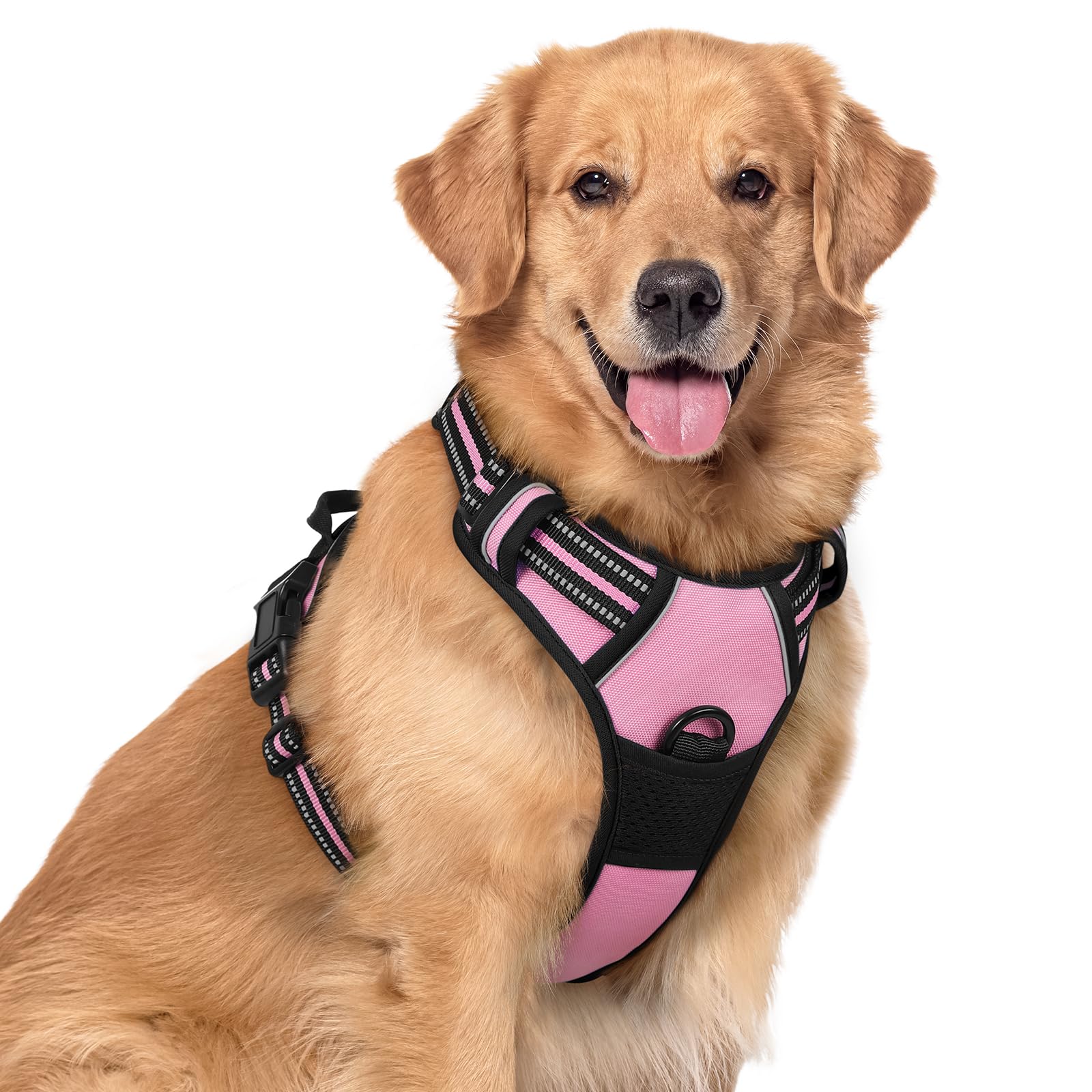 rabbitgoo Hundegeschirr Grosse Hunde, Anti Zug Geschirr mit Kontrolle, No Pull Verstellbar Hundegeschirr Mittelgroße Hunde, Atmungsaktiv Reflexstreifen Brustgeschirr Sichere Führung, Schwarz, L