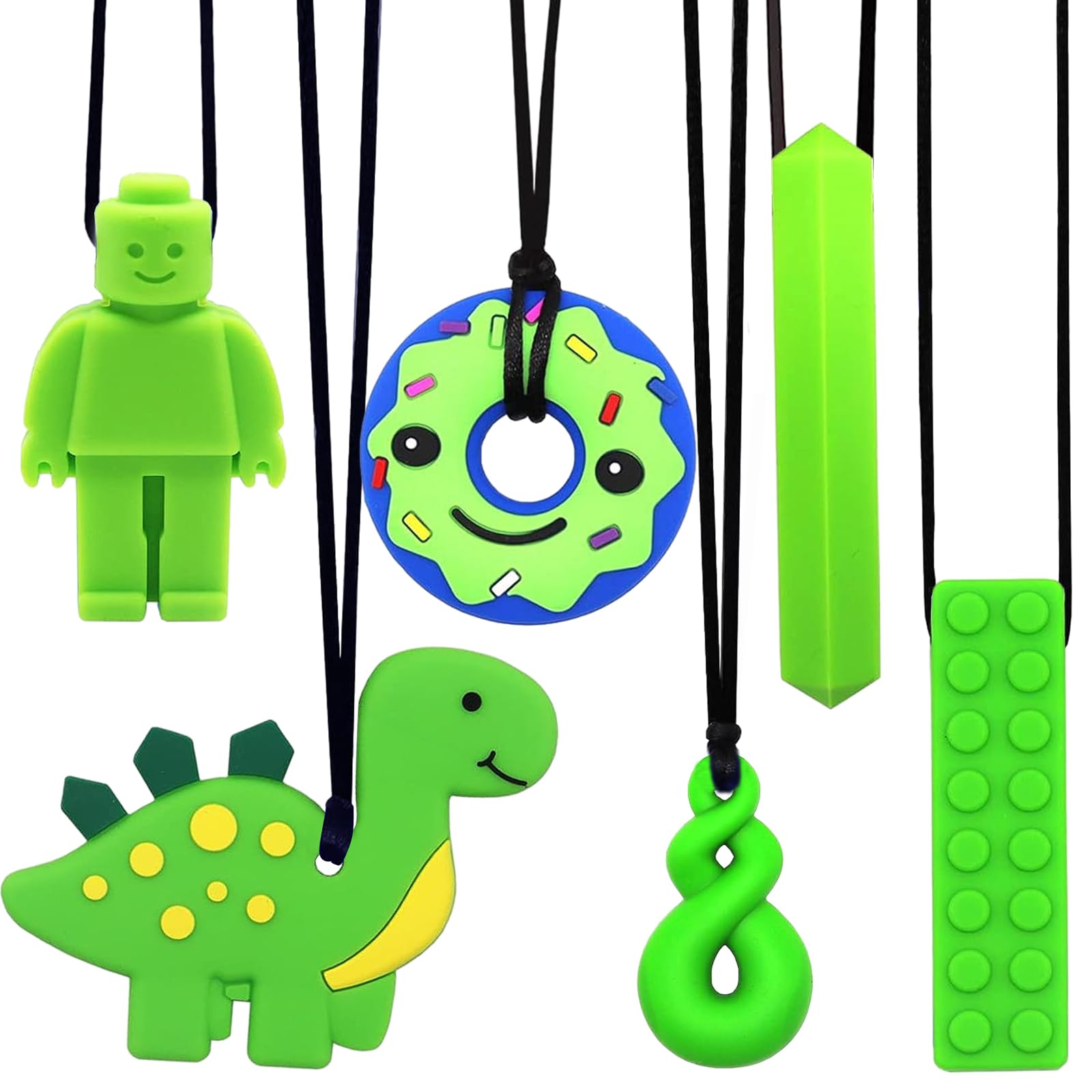 Kaukette für Kinder, 6 Stück Sensory Kauen Halskette, Silikon Beißring für Baby, Autismus Spielzeug für Jungen und Mädchen, Perfekt für Kinder mit ADHS, Zahnen, Beißende, Fingernägel Kauen (Blau)