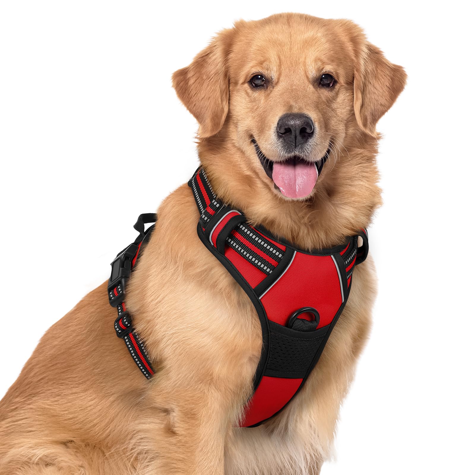 rabbitgoo Hundegeschirr Grosse Hunde, Anti Zug Geschirr mit Kontrolle, No Pull Verstellbar Hundegeschirr Mittelgroße Hunde, Atmungsaktiv Reflexstreifen Brustgeschirr Sichere Führung, Schwarz, L