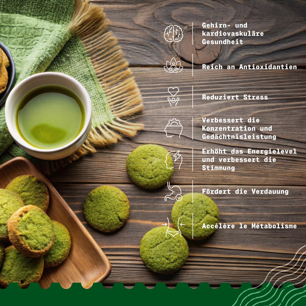 NaturaleBio Matcha Tee Pulver Bio - Premium-Qualität - 100g. Original Green Tea aus Japan. Japanischer ideal zum Trinken. Grüntee für Latte, Smoothies Getränk. Hergestellt in Uji, Kyoto.