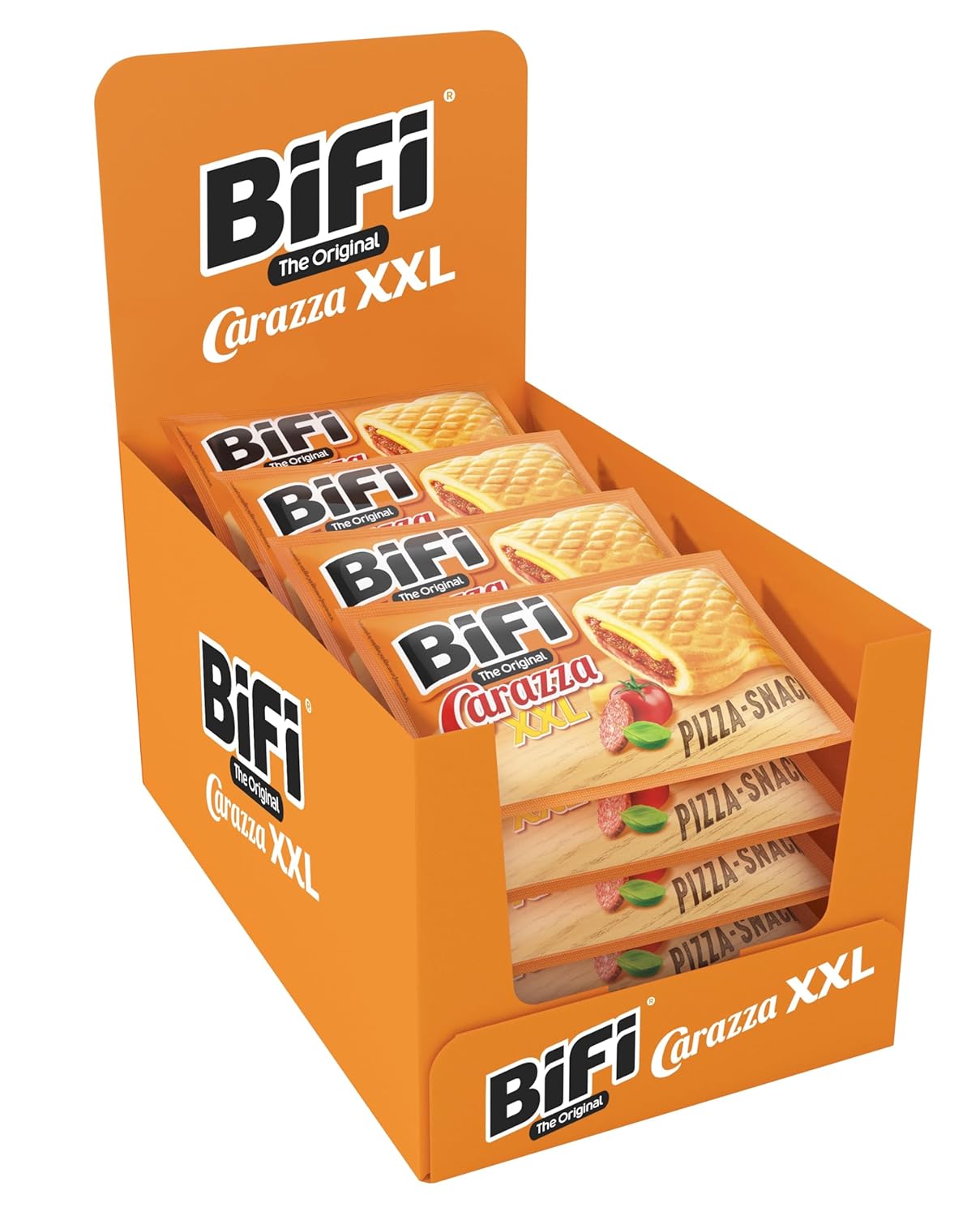 BiFi Carazza XXL – 16er Pack (16 x 75g) – Pizza Snack - Mini Pizza To Go - für Unterwegs, das Büro und die Mittagspause - mit Salami, Pizzasauce und Käse