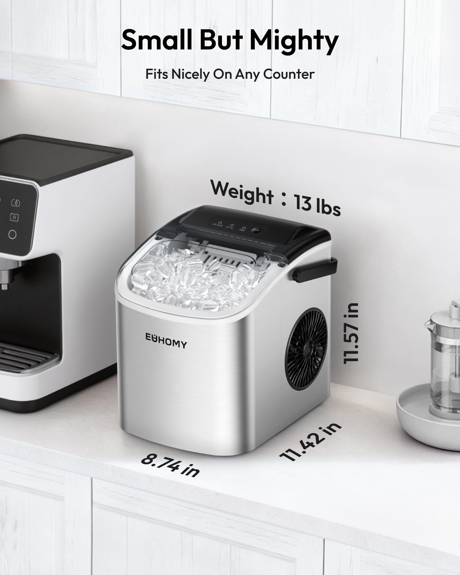EUHOMY Countertop Ice Maker Machine with Handle, 26lbs in 24Hrs, 9 Ice Cubes Ready in 6 Mins, Auto-Cleaning Portable Ice Maker with Basket and Scoop, for Home/Kitchen/Camping/RV. (Black)