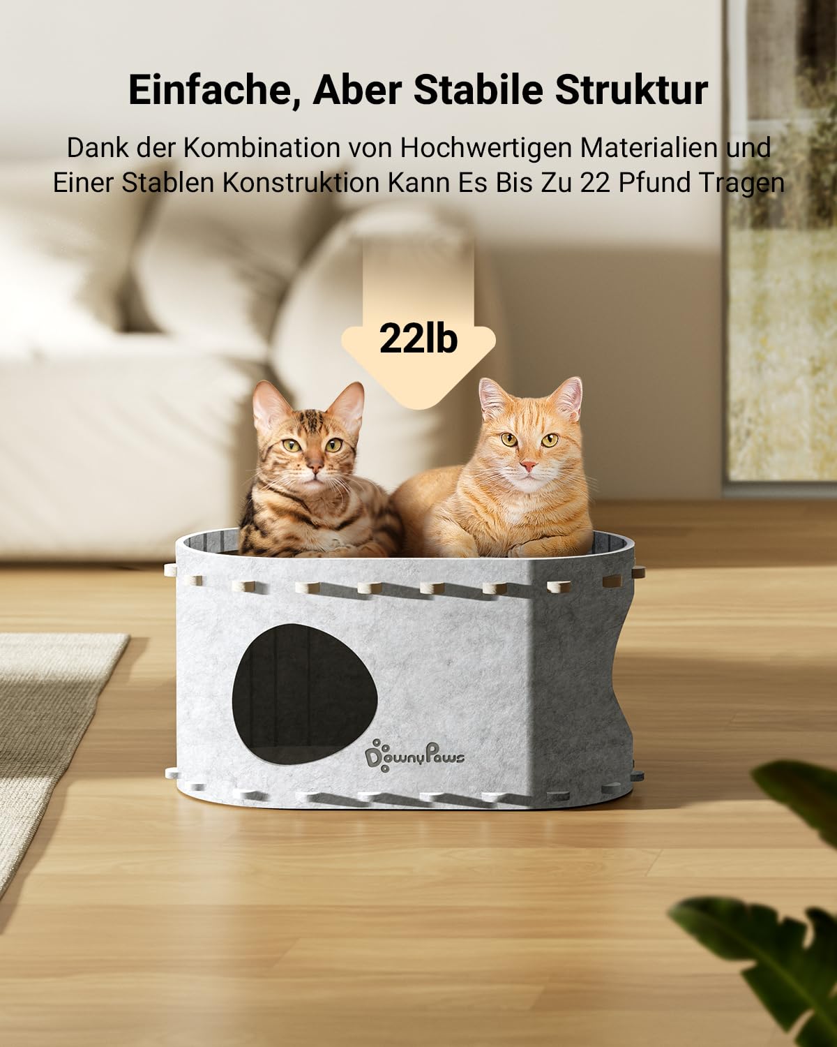 Katzenhöhle Filz, Katzenhaus aus Filz, Katzenbett, Katzenhöhle für Katzen, 58 x 33 x 30cm, Peek-a-Boo zum Spielen, Winterfest, Schutz der Katzennägel, Beige