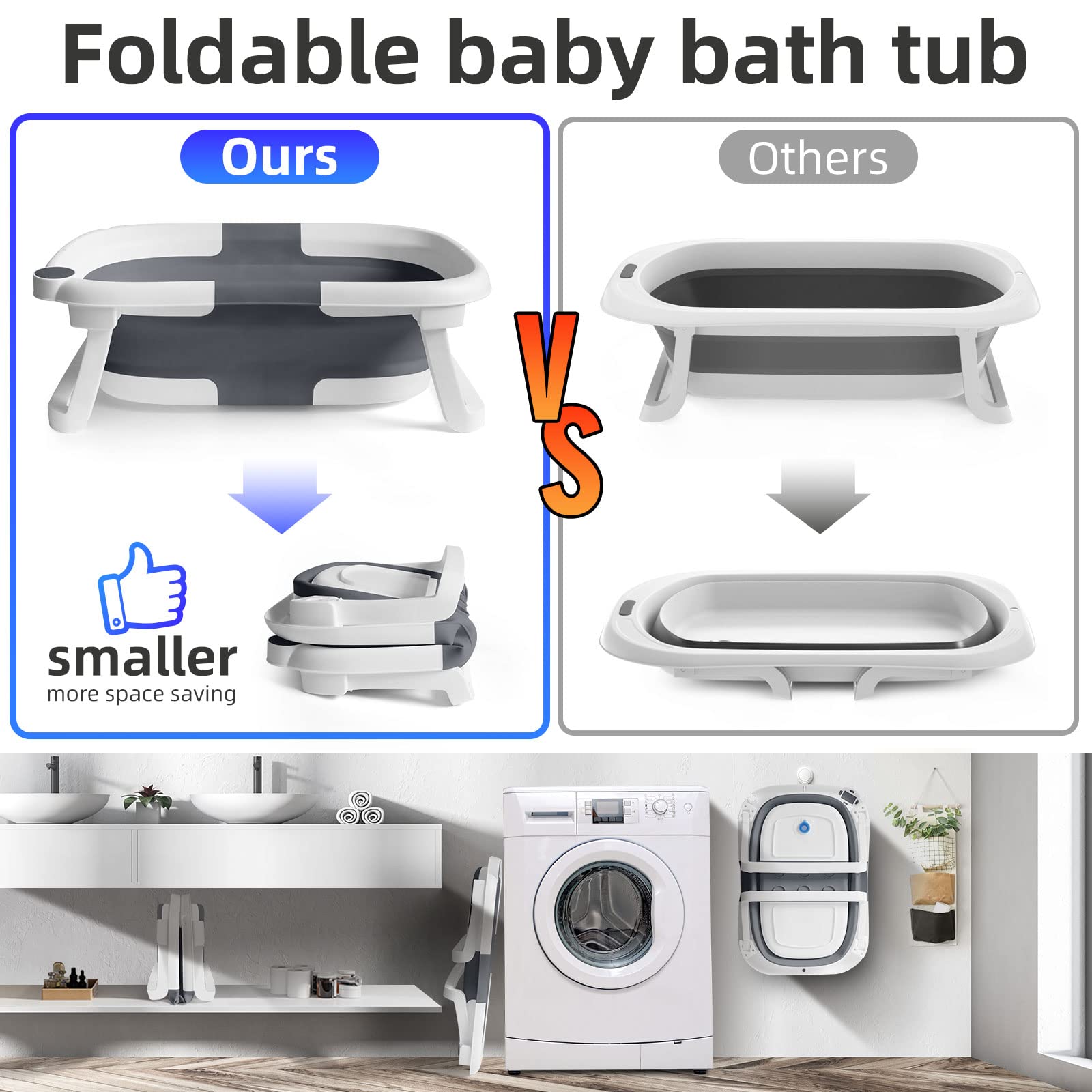 Baby Badewanne Faltbare Babybadewanne, Baby Bathtub Babywanne Wanne Faltbar mit Badewannen Stützkissen Sitzmatte, Rutschfeste Tragbare Reisedusche Badebecken Duschwanne für Neugeborene Kleinkinder