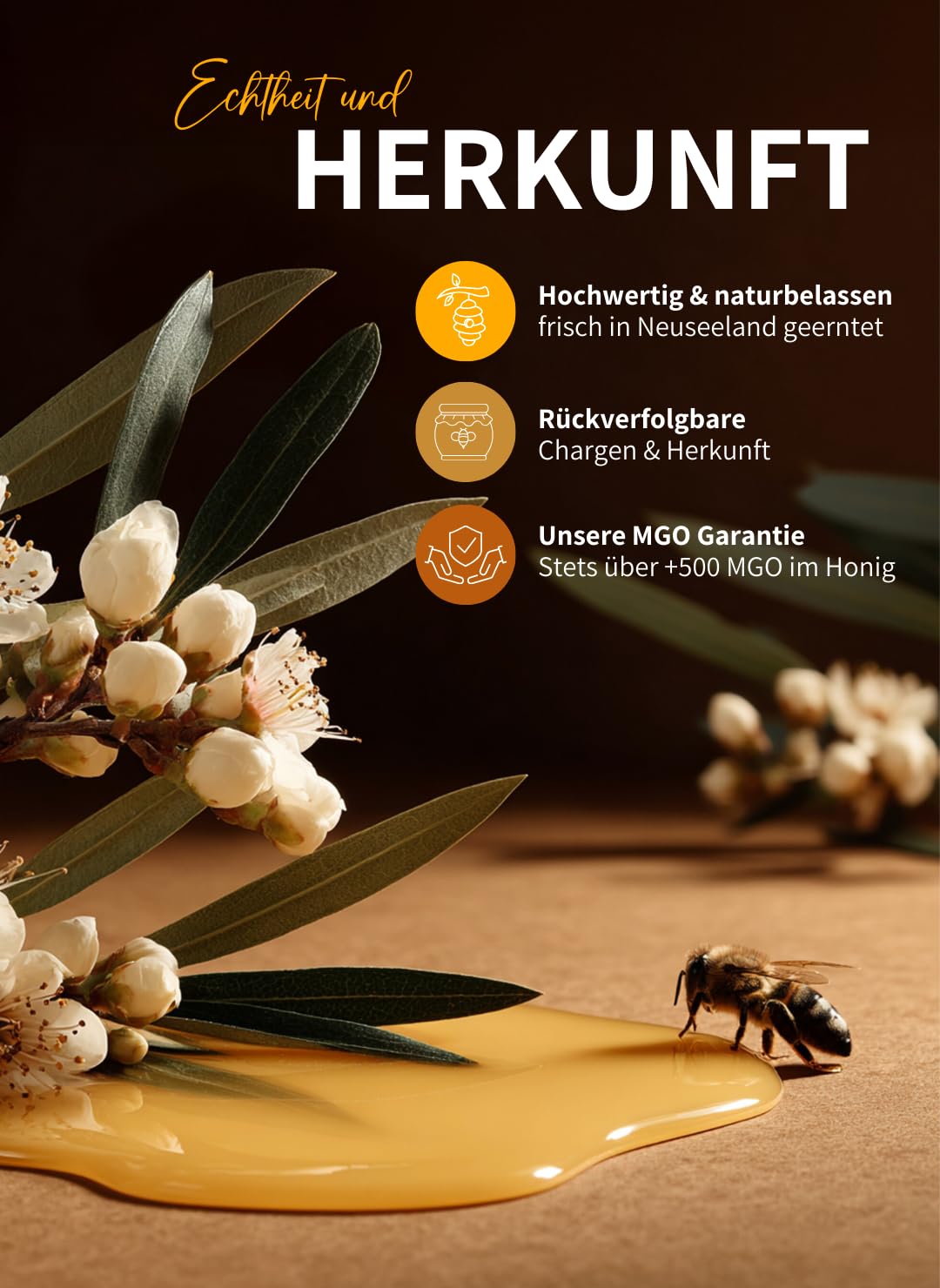 bedrop Manuka Honig mit MGO 500+ XXL Glas - 100% echter Premium Manukahonig aus Neuseeland mit zertifiziertem Methylglyoxal Gehalt (Analyse-Zertifikat) - 140g