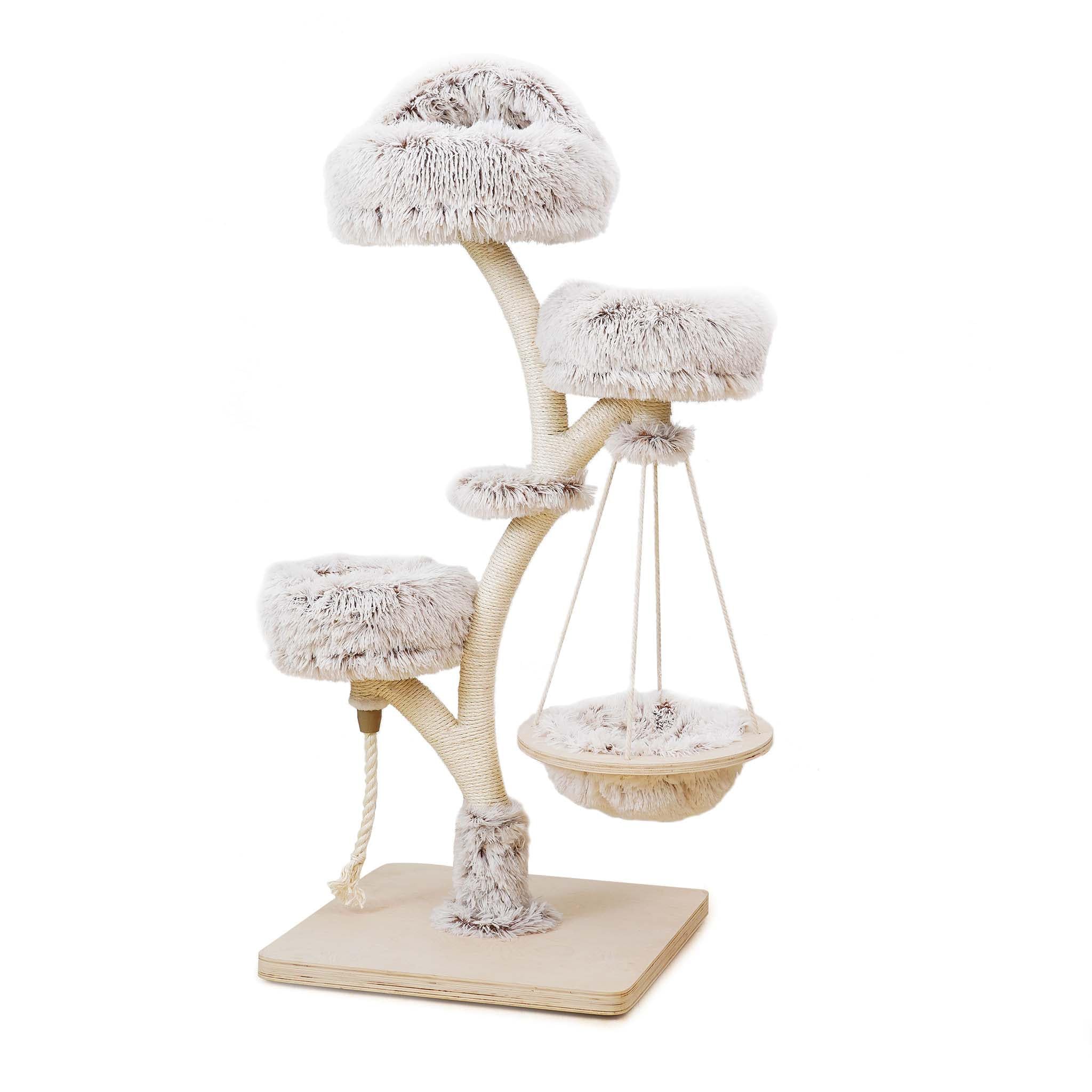 Fudajo Designer Kratzbaum mit Hängeliege, Katzenkratzbaum 59 x 59 x 169 cm, Katzenbaum bis max. 15 kg mit Sisal und Plüsch, Katzenmöbel mit 3 Etagen