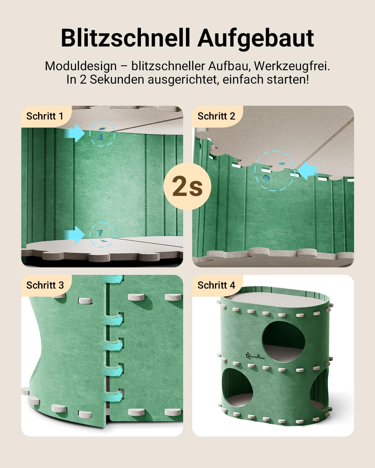 Katzenhöhle Filz, Katzenhaus aus Filz, Katzenbett, Katzenhöhle für Katzen, 58 x 33 x 30cm, Peek-a-Boo zum Spielen, Winterfest, Schutz der Katzennägel, Beige