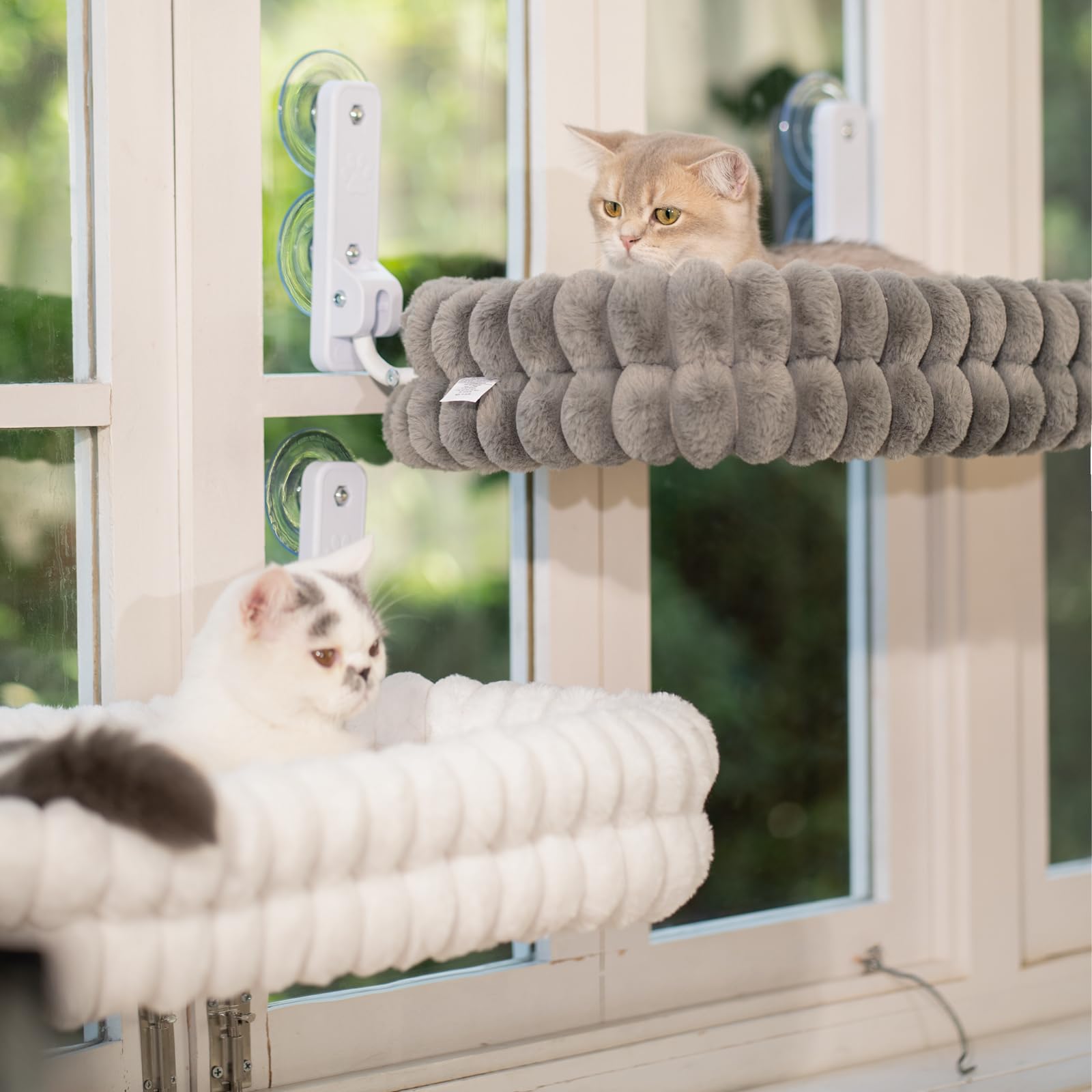 CheerPals Katzen Fensterliege, Weich Abnehmbarem Wendebezug Hängematte, Faltbare Katzenliege, Fenster Katzenbett mit Stabiles Stahlgestell und Saugnäpfe, Halt bis 18kg