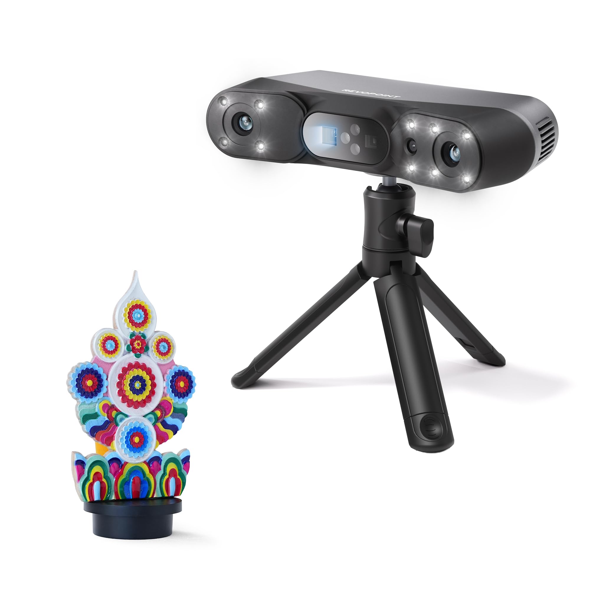 Revopoint POP 4 Handheld 3D Scanner, 0.03mm Accuracy Blue Laser, Up to 105 fps, AI Segmentation & 3DGS Modeling, 5 Scanning Modes, Anti-Shake Tracking, Outdoor Scanning, for 3D Printing, Premium