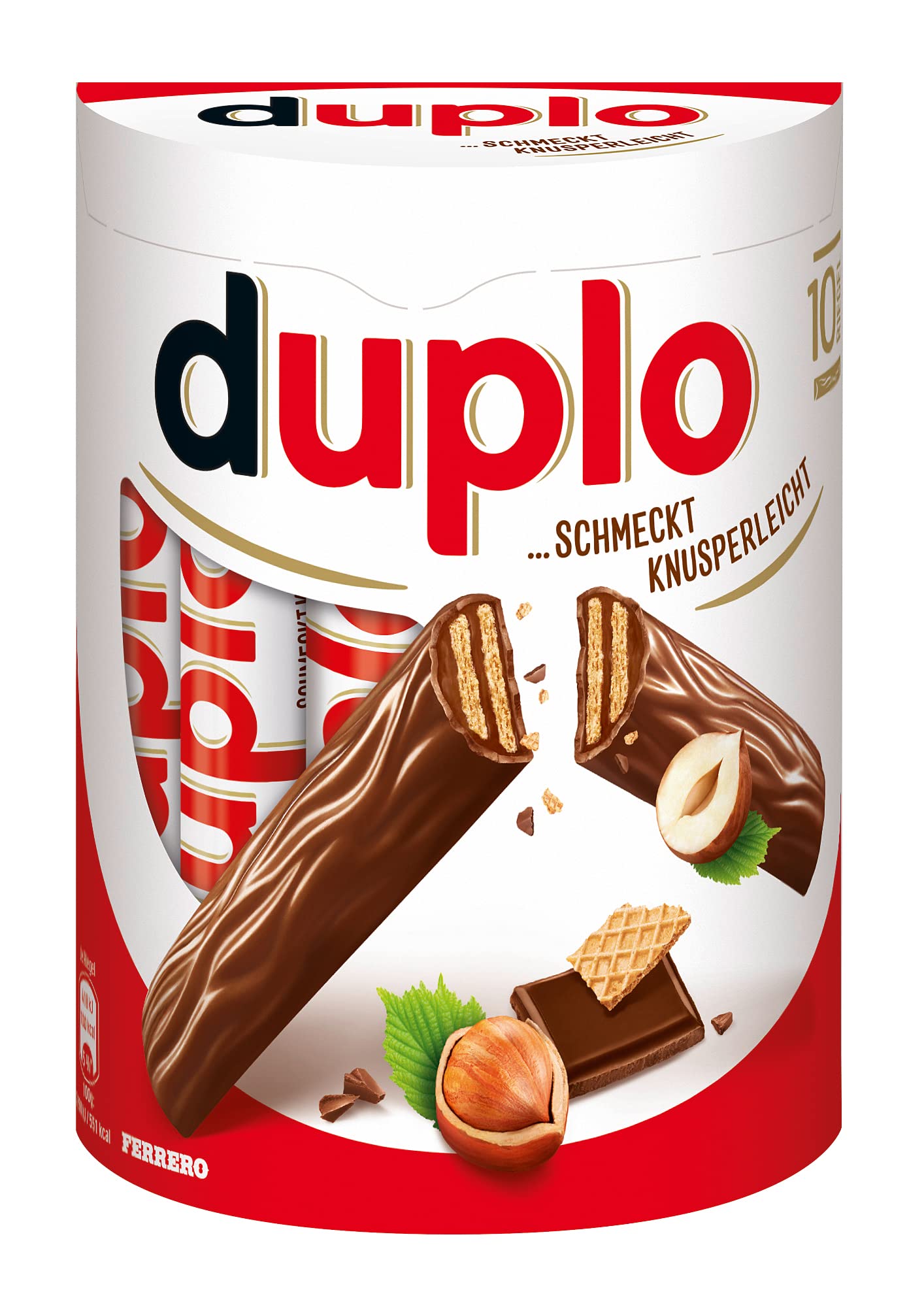 Duplo – Schokoriegel mit feiner Nugatcreme, knuspriger Waffel & zarter Vollmilchschokolade – Schmeckt knusperleicht – 1 Packung mit 10 Einzelriegeln (10 x 18,2 g)