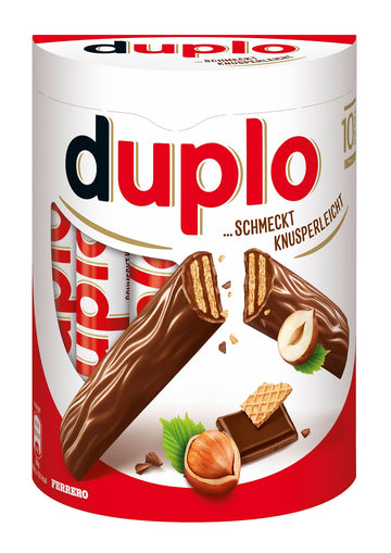 Duplo – Schokoriegel mit feiner Nugatcreme, knuspriger Waffel & zarter Vollmilchschokolade – Schmeckt knusperleicht – 1 Packung mit 10 Einzelriegeln (10 x 18,2 g)