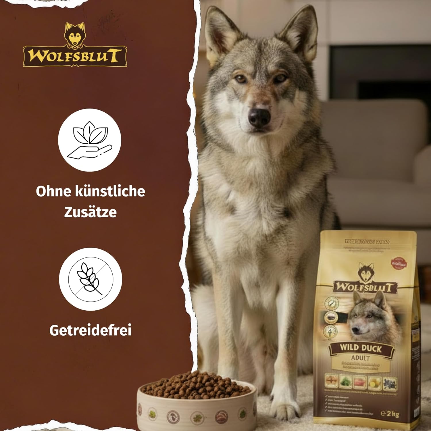 WOLFSBLUT – Wild Duck Adult | Trockenfutter mit natürlichen Zutaten und Superfoods für ausgewachsene Hunde. Getreidefreies Alleinfutter ohne Zusatzstoffe im Beutel | 12,5kg Ente