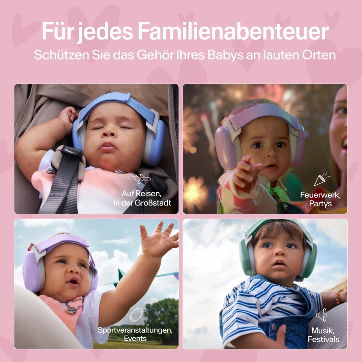 Alpine Muffy Baby Classic - Gehörschutz für Babys - Verstellbares ANTI-SLIP-Kopfband bis 48 Monate - In Deutschland auf Sicherheit getestet - Lärmschutz Kopfhörer verhindert Gehörschäden, Schwarz
