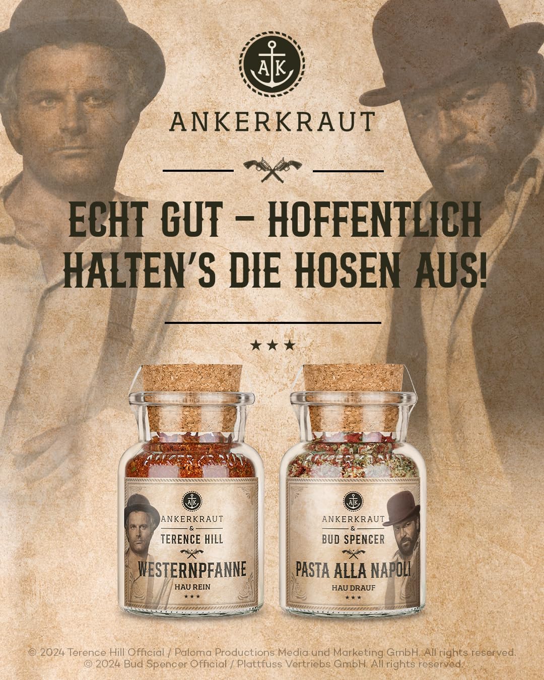 Ankerkraut Bud Spencer & Terence Hill Bagaluten Gewürz-Box, mit Westernpfanne und Pasta alla Napoli, Geschenk-Set, lecker kochen, 195 g Gewürze Inhalt