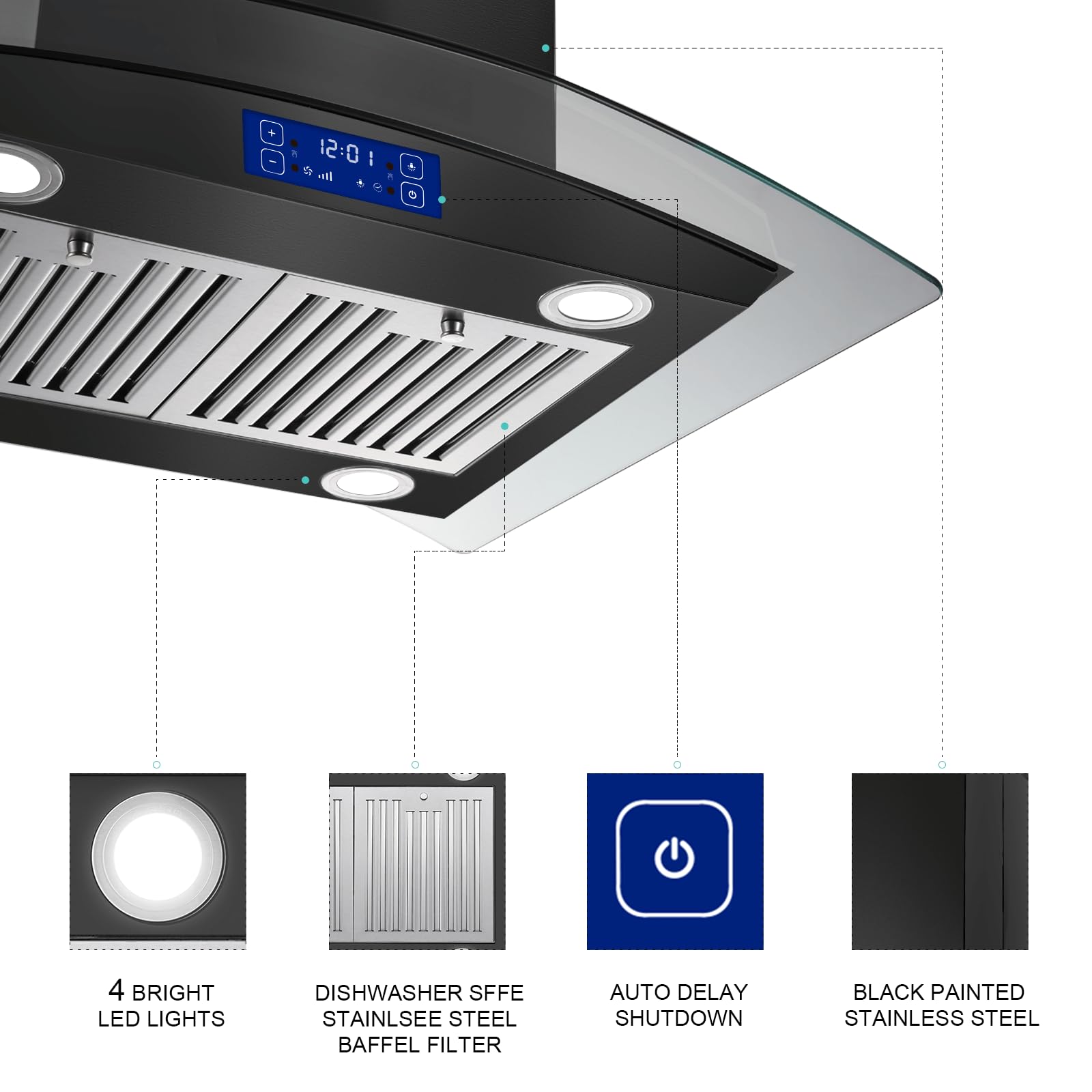 JOEAONZ Island Range Hood 30 Inch 700 CFM Gesture & Touch Control Ceiling Mount Stainless Steel Kitchen Vent Hood, Kitchen Exhaust Hood, Ducted/Ductless Convertible 3-speed Ventilation Fan Switchable