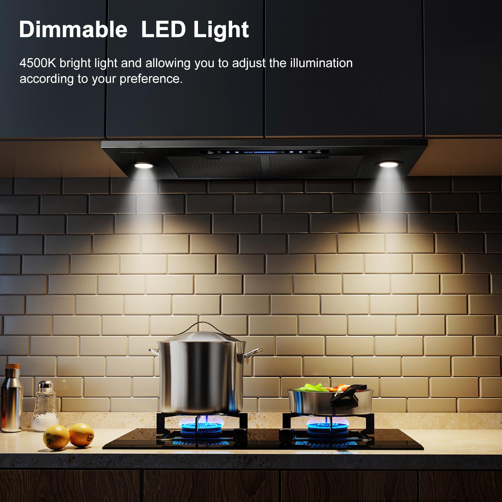 HisoHu 30 Inch Under Ducted Cabinet Range Hood with 1200 CFM, 4 Speed Gesture Sensing Kitchen Exhaust Hood & Touch Control Panel, Stainless Steel Stove Vent Hood with 2 LED Lights