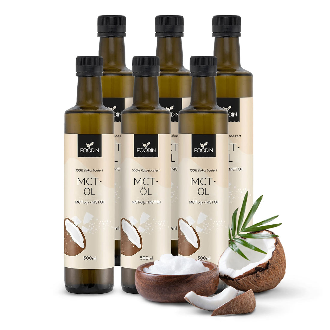 FOODIN MCT Öl 1000ml (2 x 500 ml) aus 100% Kokosöl, Medium-Chain Triglyceride (MCT) Oil, Hergestellt aus produzierter Kokosnuss, 100% glutenfrei und vegan, Ideal für Ketogene Ernährung