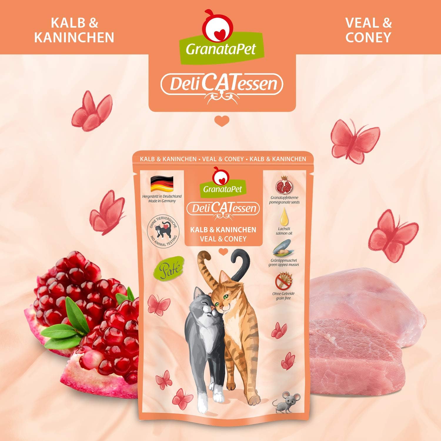 GranataPet DeliCatessen Huhn PUR, Nassfutter für Katzen, Futter ohne Getreide & ohne Zuckerzusätze, Katzenfutter mit hohem Fleischanteil & hochwertigen Ölen, 6 x 400 g
