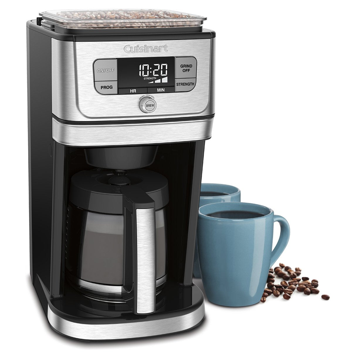 Cuisinart Automatic Grind & Brew 12-Cup Coffee Maker with Blade Grinder, Programmable Coffee Machine Glass Carafe with 1-4 Cup Setting, Brew Pause, Grind-Off Option, DGB-400NAS, Black/Stainless Steel